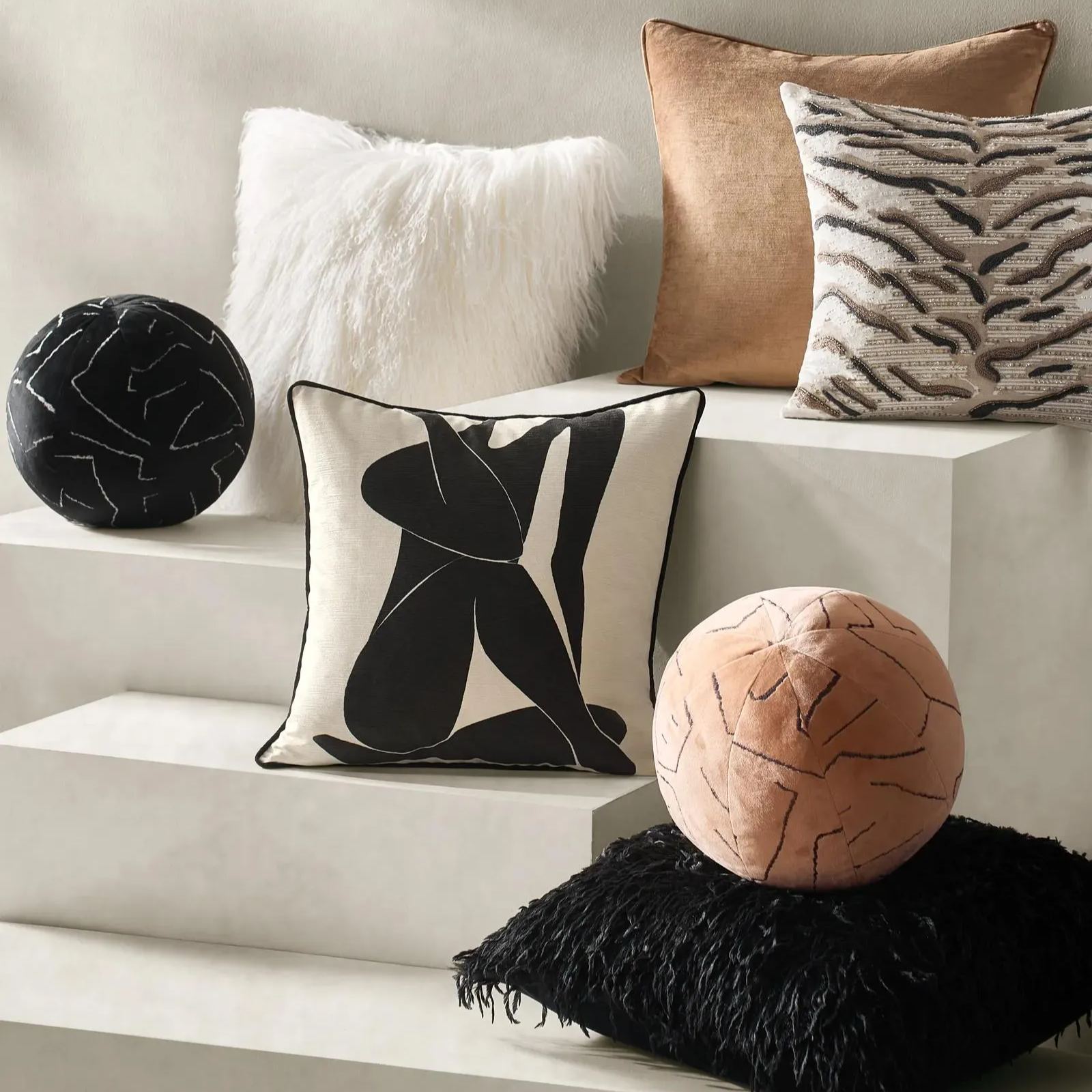 Bea Embroidered Velvet Ball Pillow 12" - Black