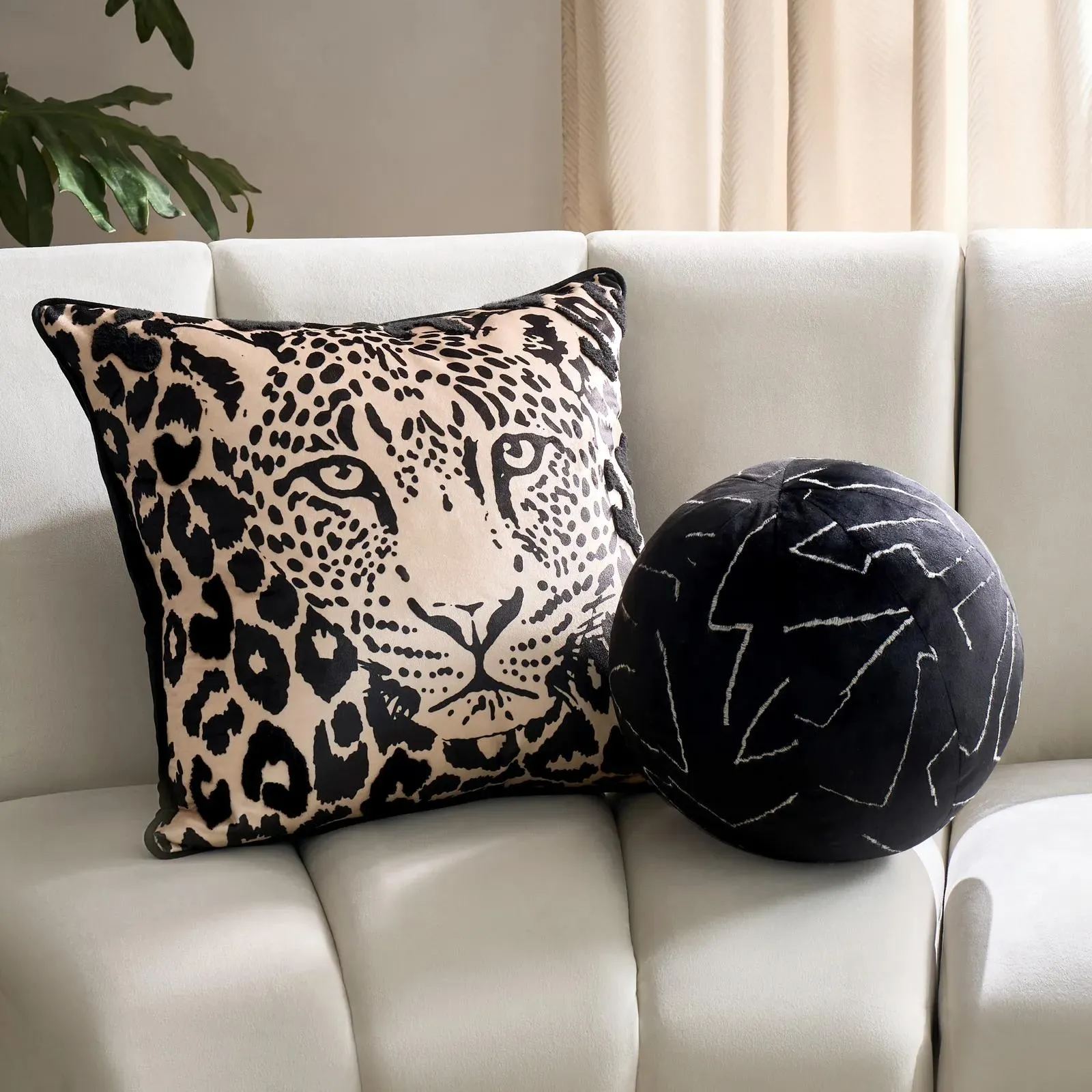 Bea Embroidered Velvet Ball Pillow 12" - Black