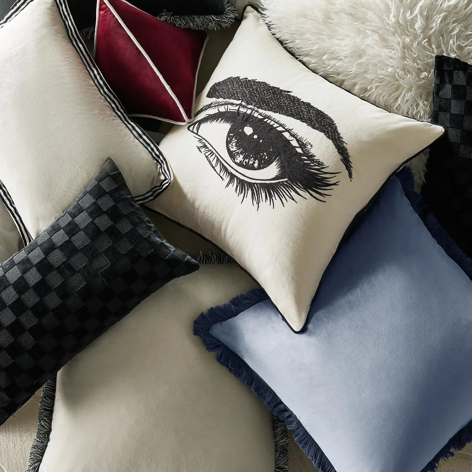 Freja Velvet Fringe Pillow 22" - Airy Blue
