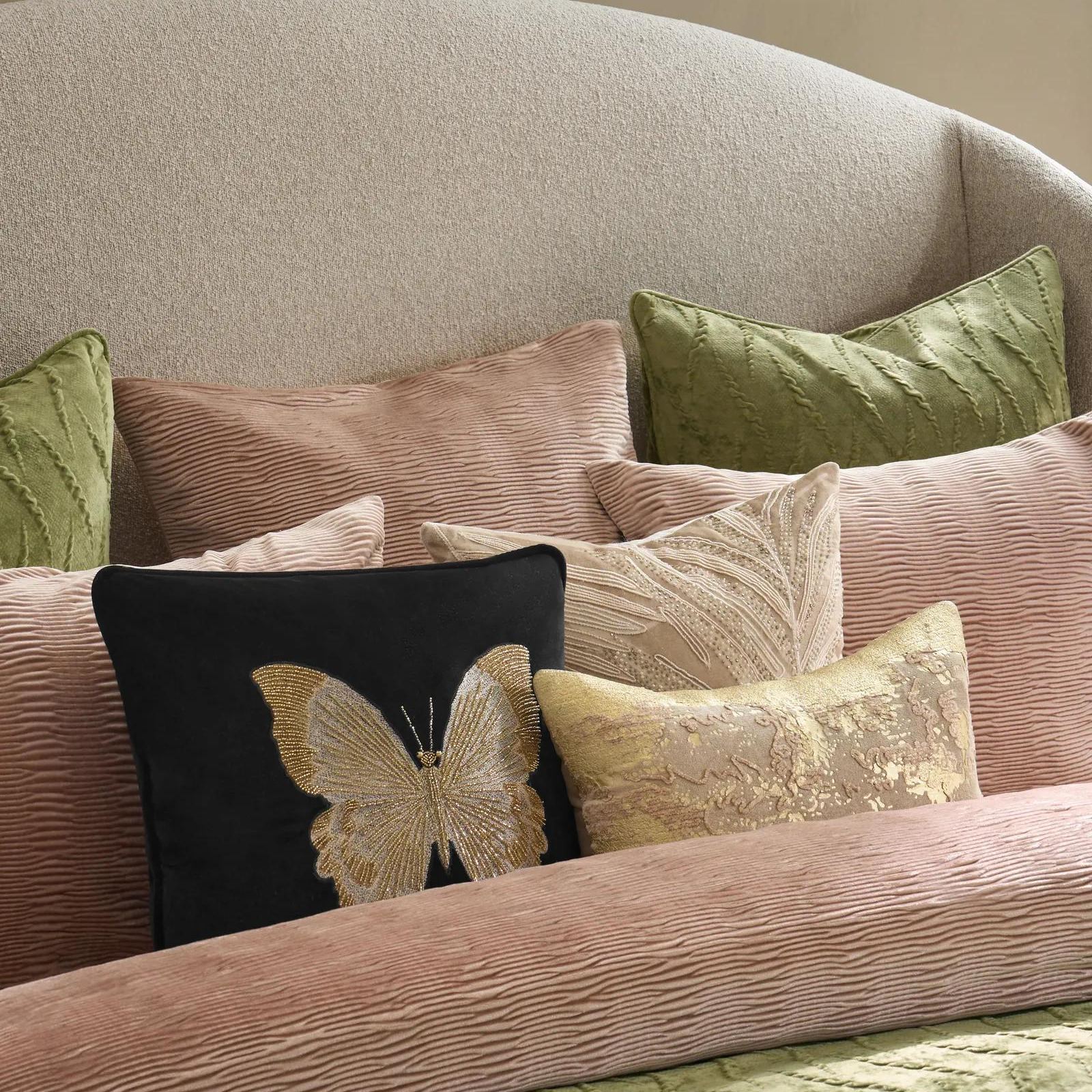 Frond Embroidered Bead Pillow 20" - Soft Nude