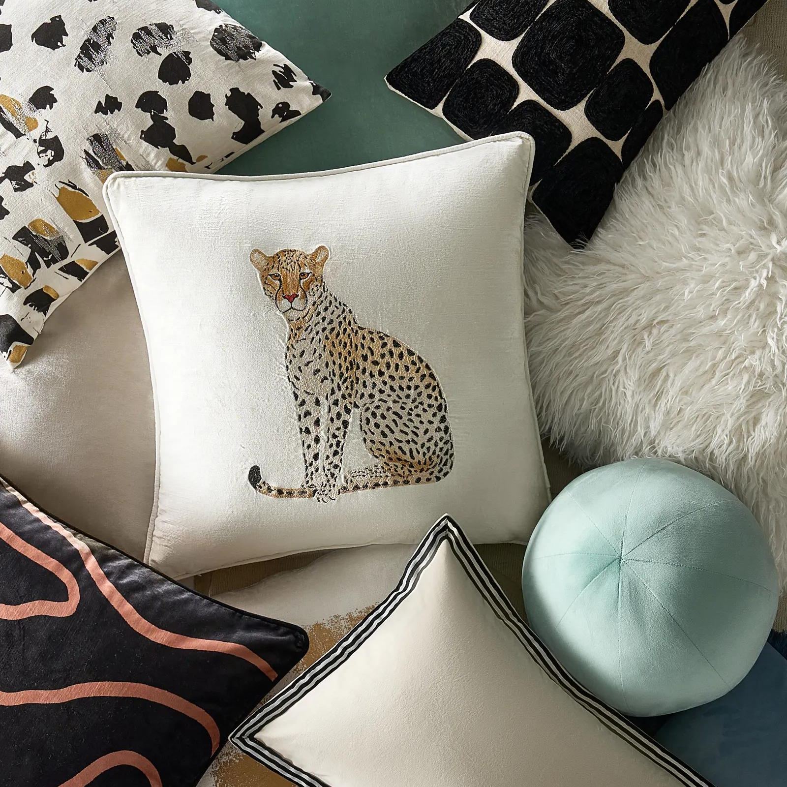 Lou Leopard Embroidered Pillow 22"