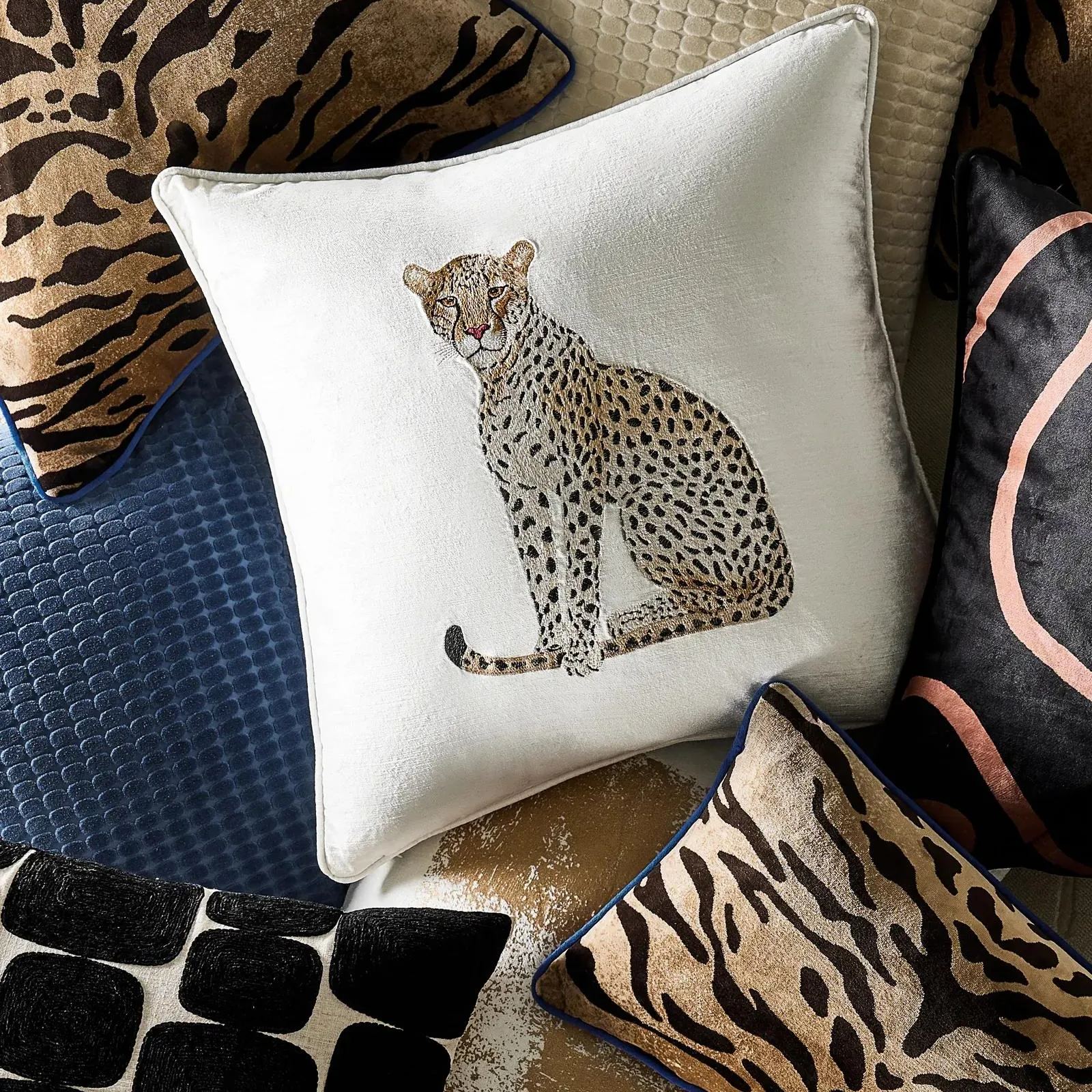 Lou Leopard Embroidered Pillow 22"