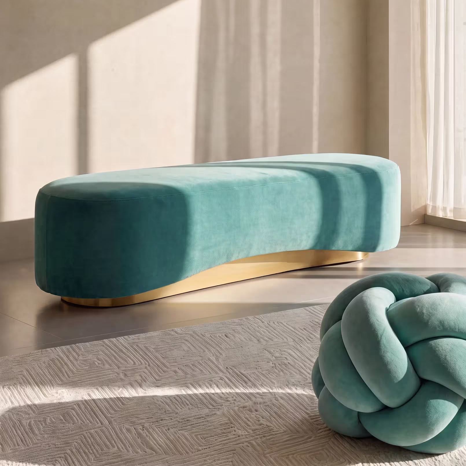 Loopie Ocean Teal Velvet Stool (34.5")
