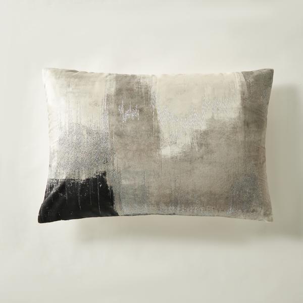 Nya Grey/Black Velvet Lumbar Pillow 14x20 | Z Gallerie