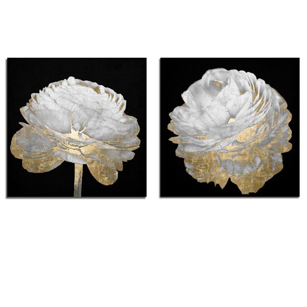 Gold And White Blossom On Black - Set of 2