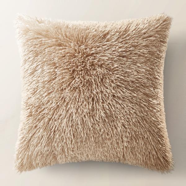 Micah Beige Faux Mongolian Fur Pillow 22" x 22"