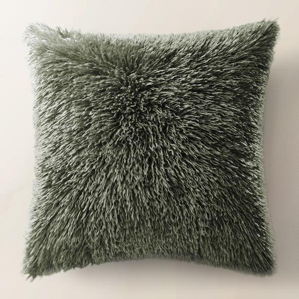 Micah Dark Green Faux Mongolian Fur Pillow 22" x 22"