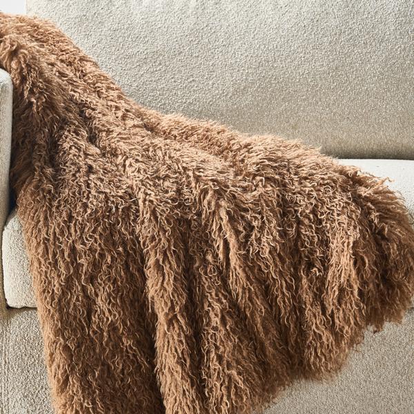 Micah Faux Mongolian Throw 50" x 60" - Mocha