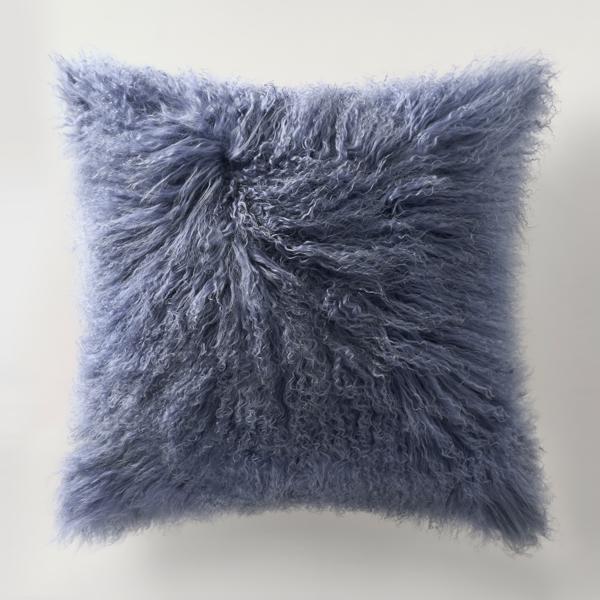Mia Dusty Blue Mongolian Lamb Fur Pillow 22" x 22"