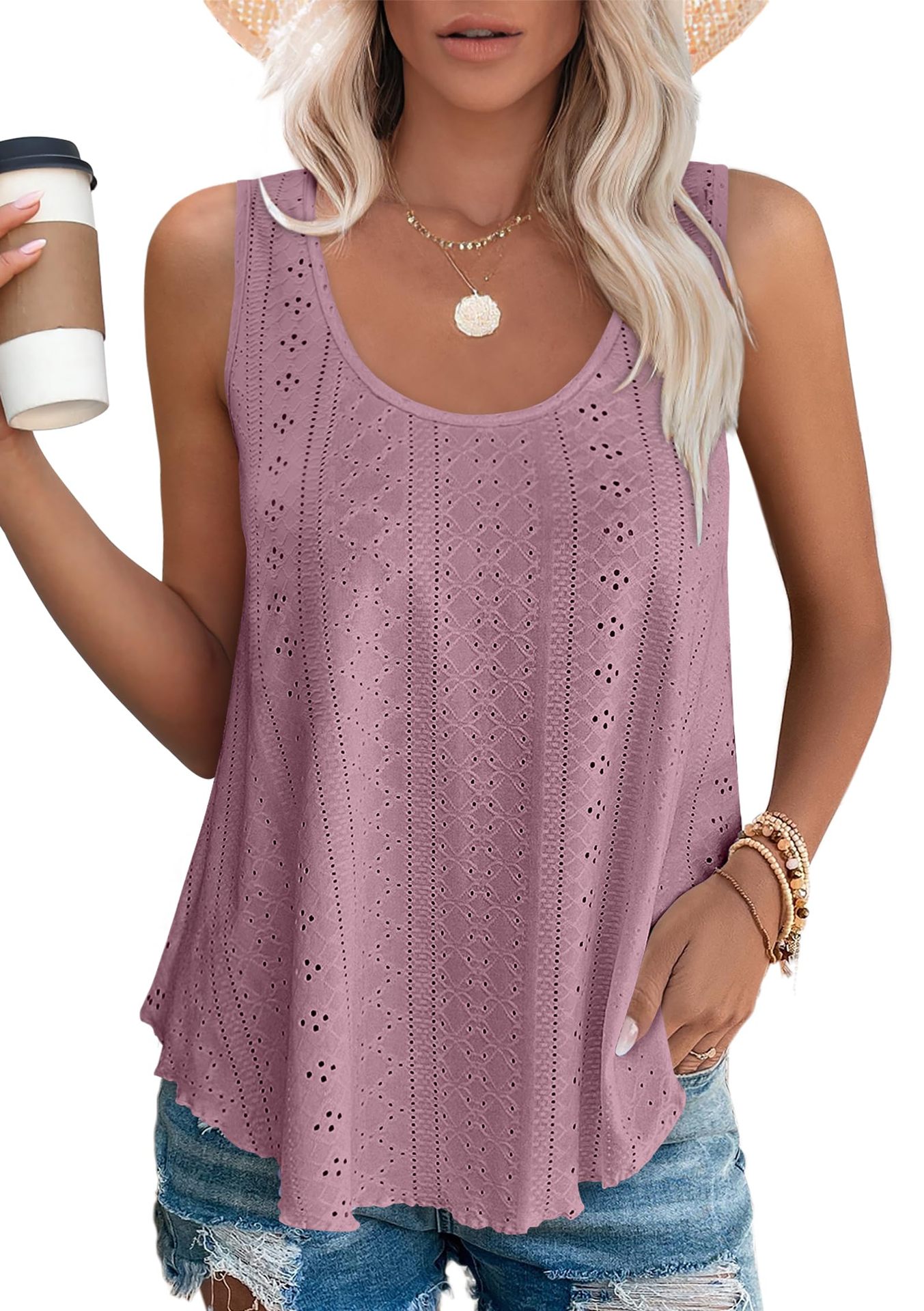 🏅2025 Summer Best Sellers - Women's Embroidered Eyelet Tank Tops👚🏆