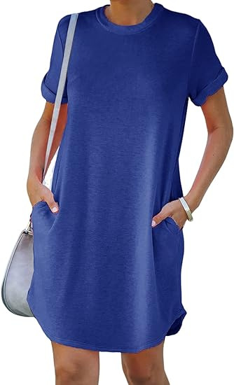 ⏰2025 Women's Casual Short Sleeve T Shirt Dress Basic Dresses with Pockets