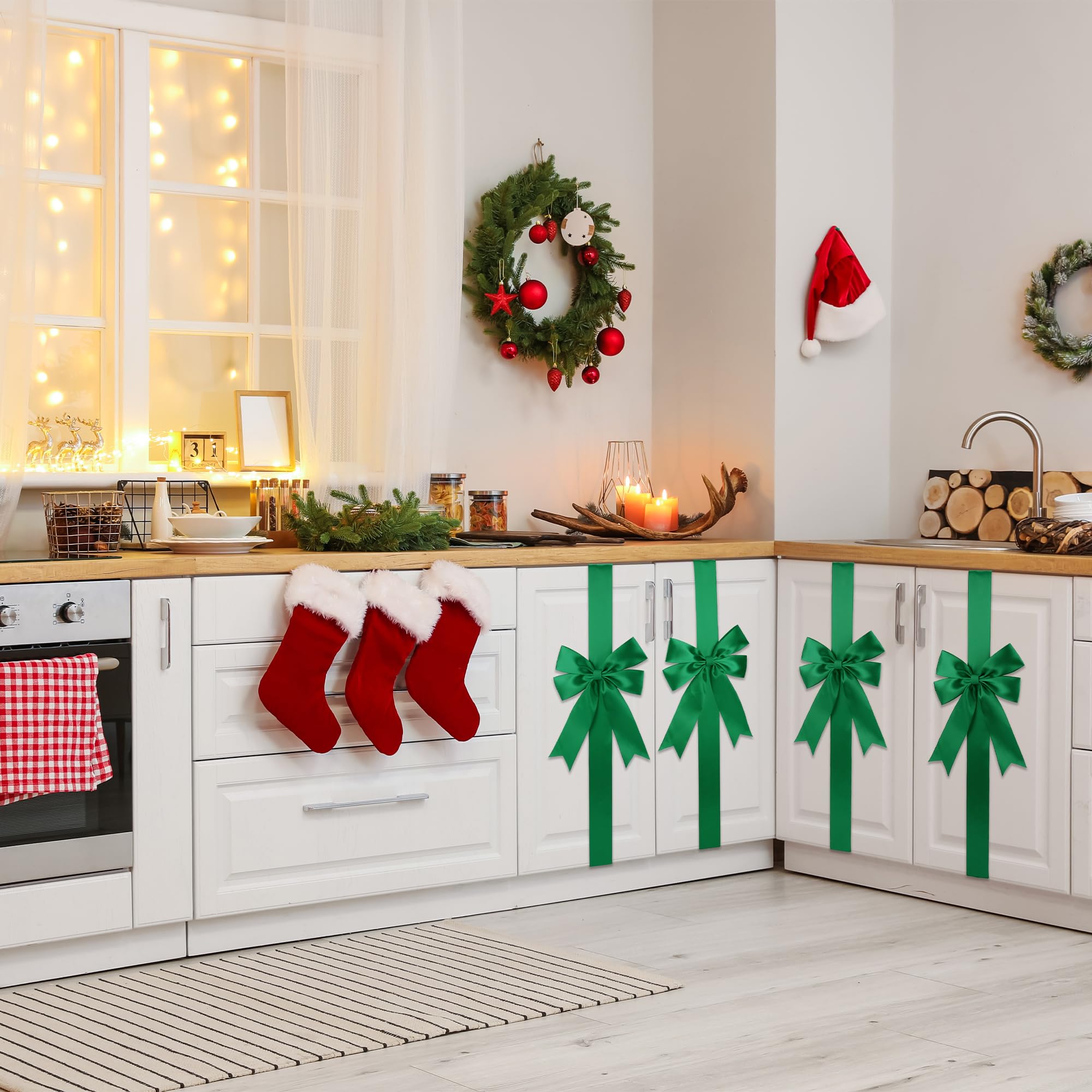 🔥$9.99 On Sale Today Only🎀Christmas Velvet Cabinet Door Bows Ribbons Decorations