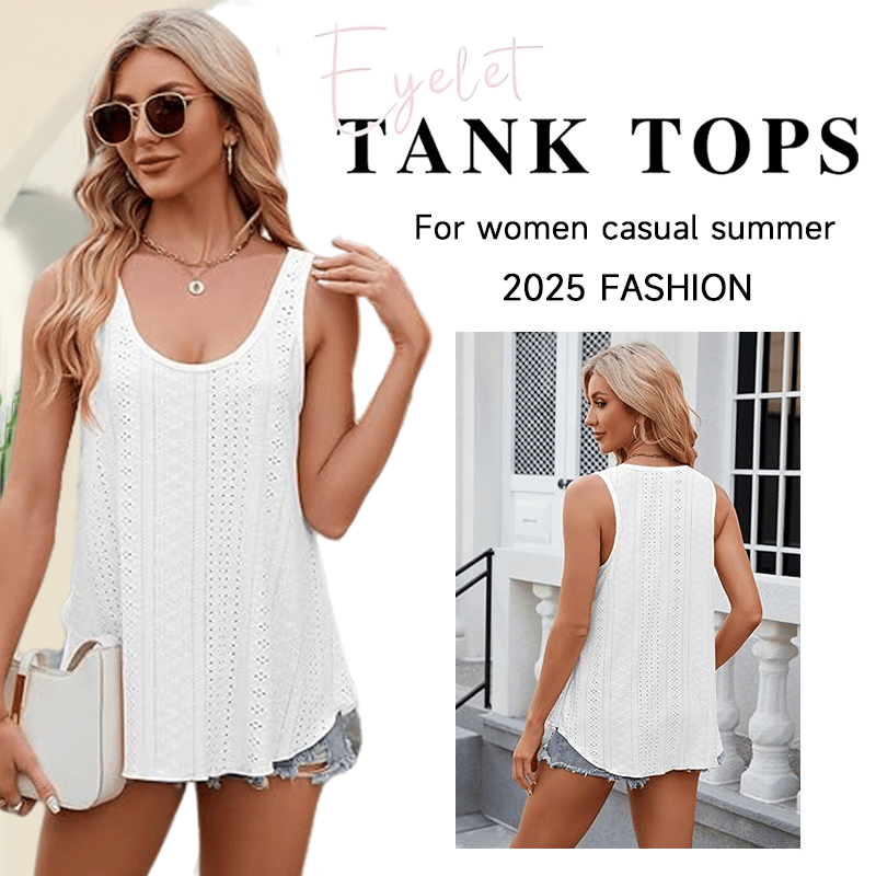 [Copy]#2025 Summer Best Sellers - Women's Embroidered Eyelet  Tank Tops