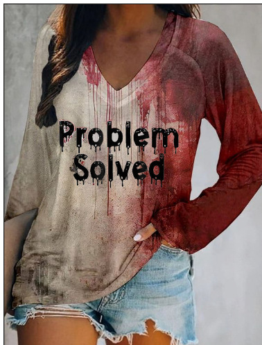 Men's/woman's Bloody Problem Solved Halloween Print T-Shirt