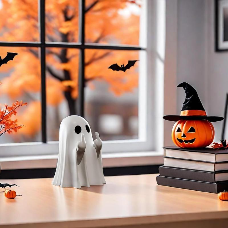 Halloween ghost design desktop sculpture small ornaments, cute ghost decoration, horror resin sculpture, indoor and porch decoration