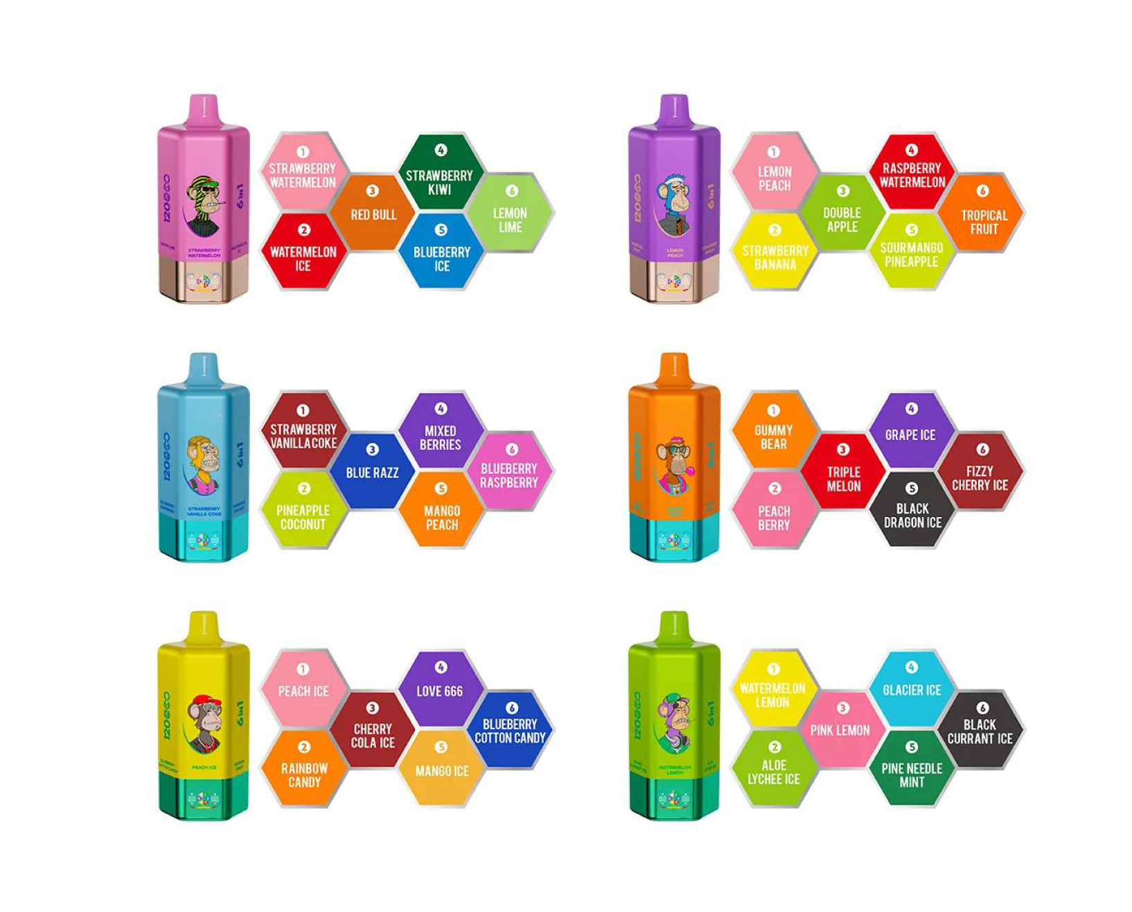 Auf Lager (EU) 6 in 1, 120K groß Zügen Einweg Vape