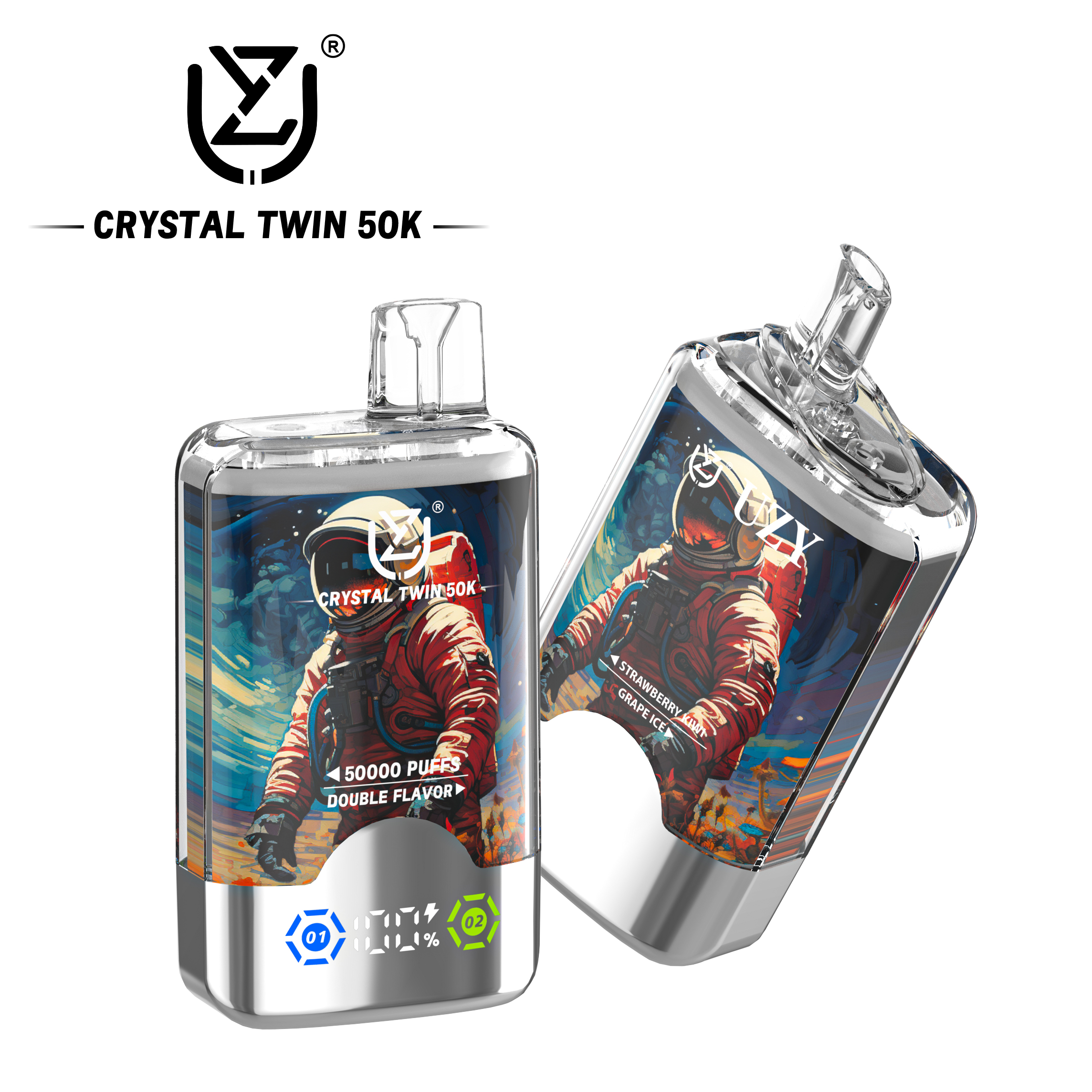 UZY Crystal Twin 50K Puffs 2in1 Einweg Vape | 50.000 Züge, LED Display, Type-C, EU Lager