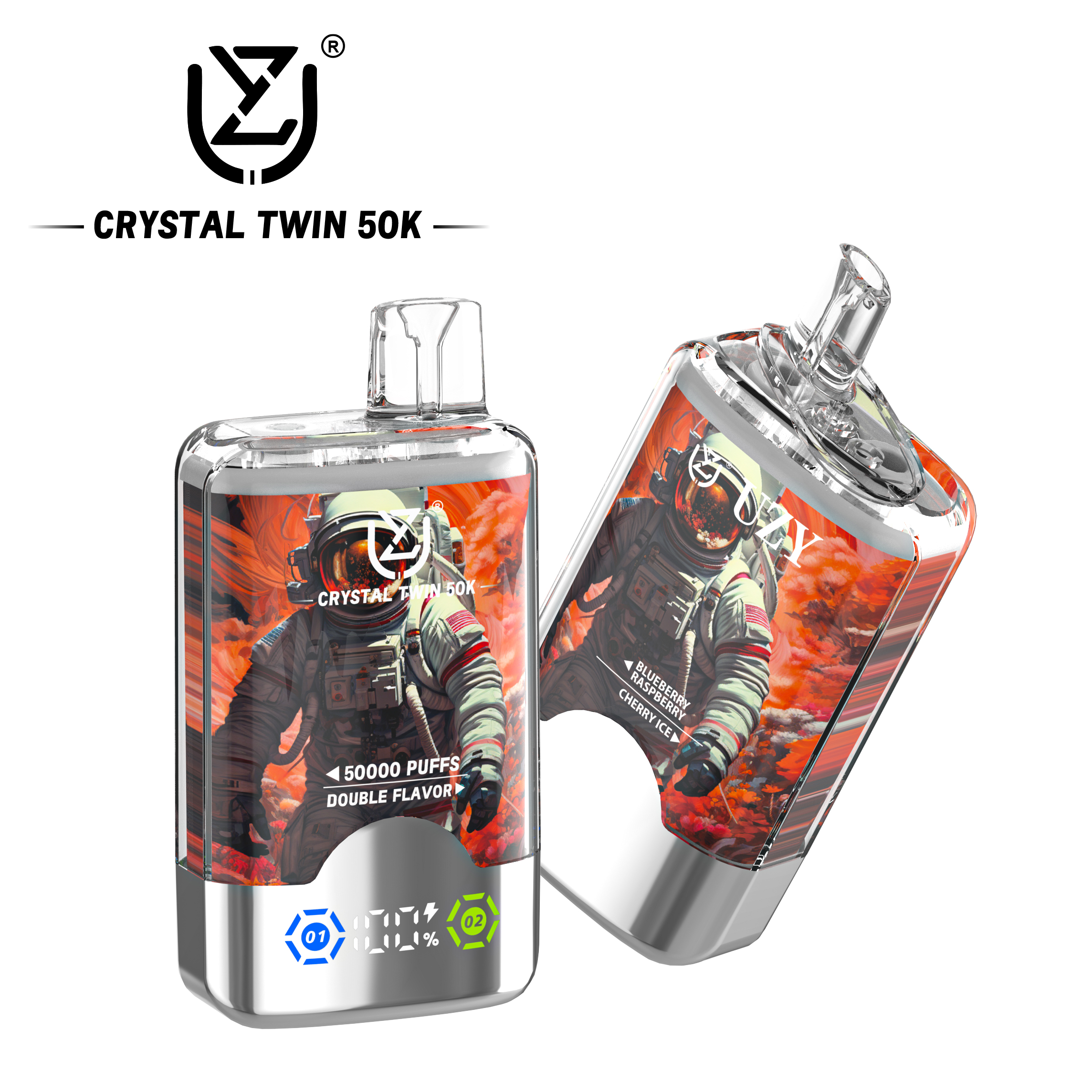 UZY Crystal Twin 50K Puffs 2in1 Einweg Vape | 50.000 Züge, LED Display, Type-C, EU Lager