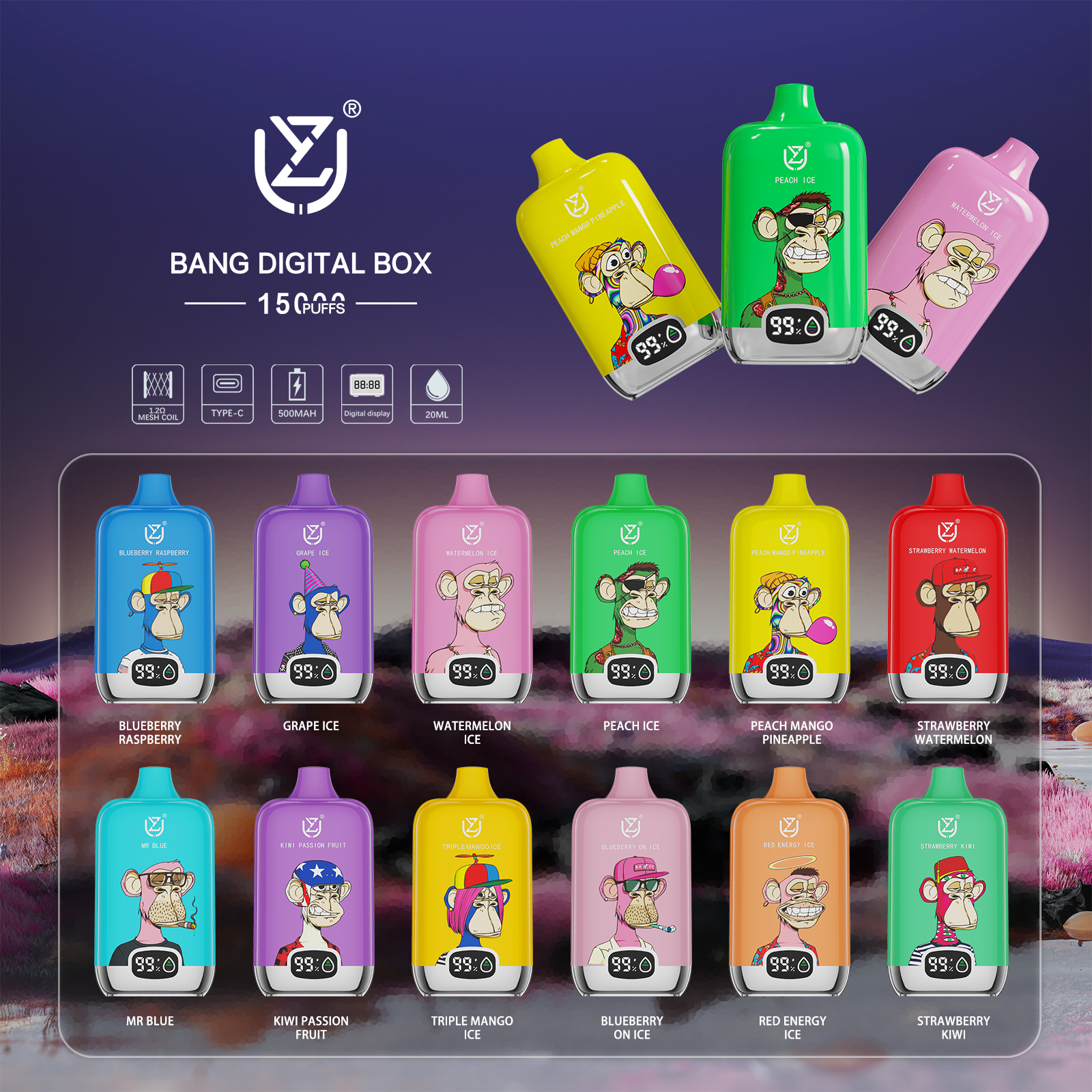 UZY Bang Digital 15K Puffs Einweg Vape | 15.000 Züge, LED Display, Type-C, EU Lager