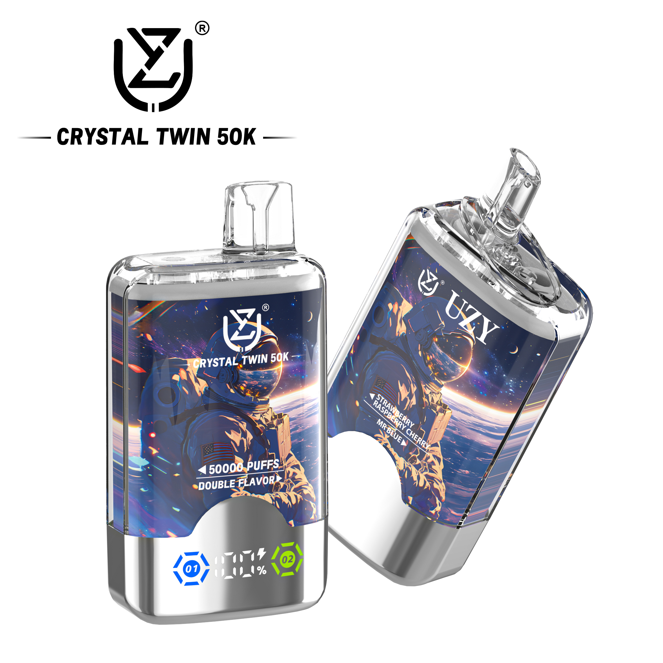 UZY Crystal Twin 50K Puffs 2in1 Einweg Vape | 50.000 Züge, LED Display, Type-C, EU Lager