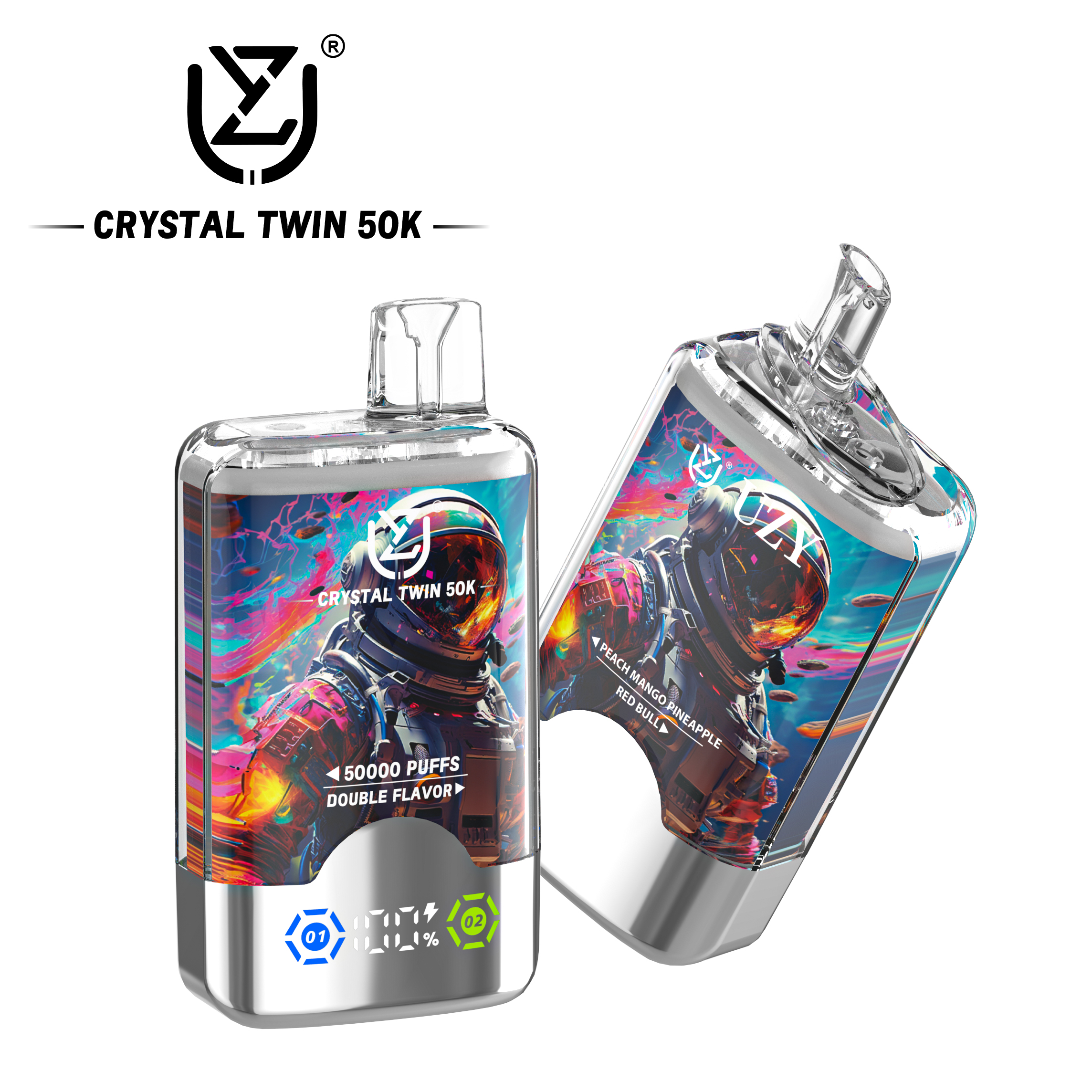 UZY Crystal Twin 50K Puffs 2in1 Einweg Vape | 50.000 Züge, LED Display, Type-C, EU Lager