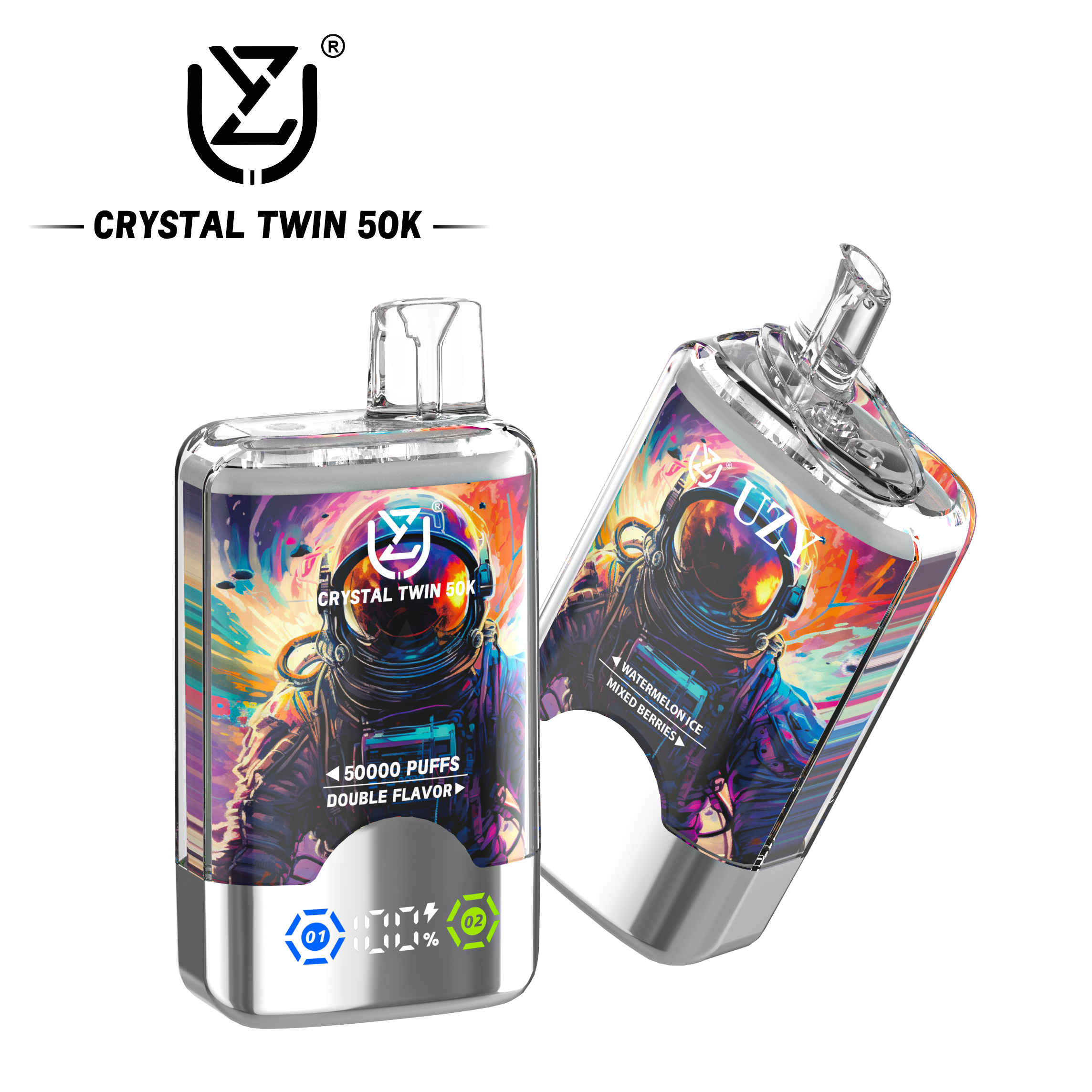 UZY Crystal Twin 50K Puffs 2in1 Einweg Vape | 50.000 Züge, LED Display, Type-C, EU Lager