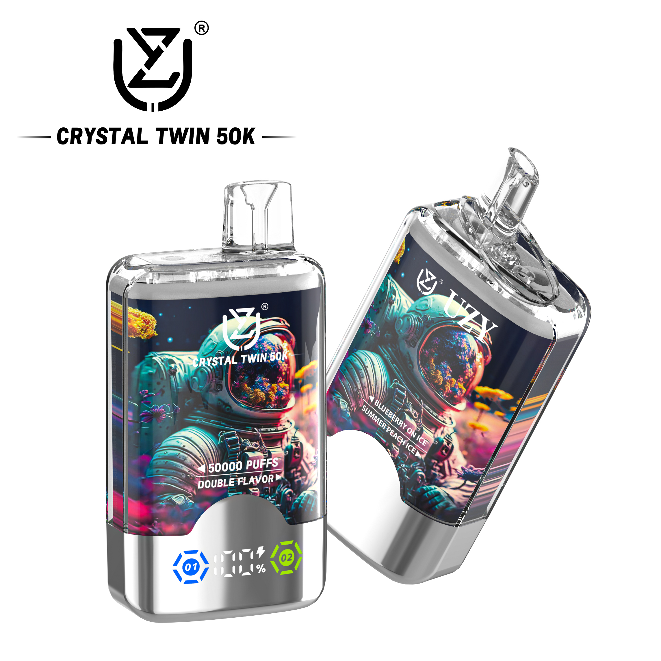UZY Crystal Twin 50K Puffs 2in1 Einweg Vape | 50.000 Züge, LED Display, Type-C, EU Lager