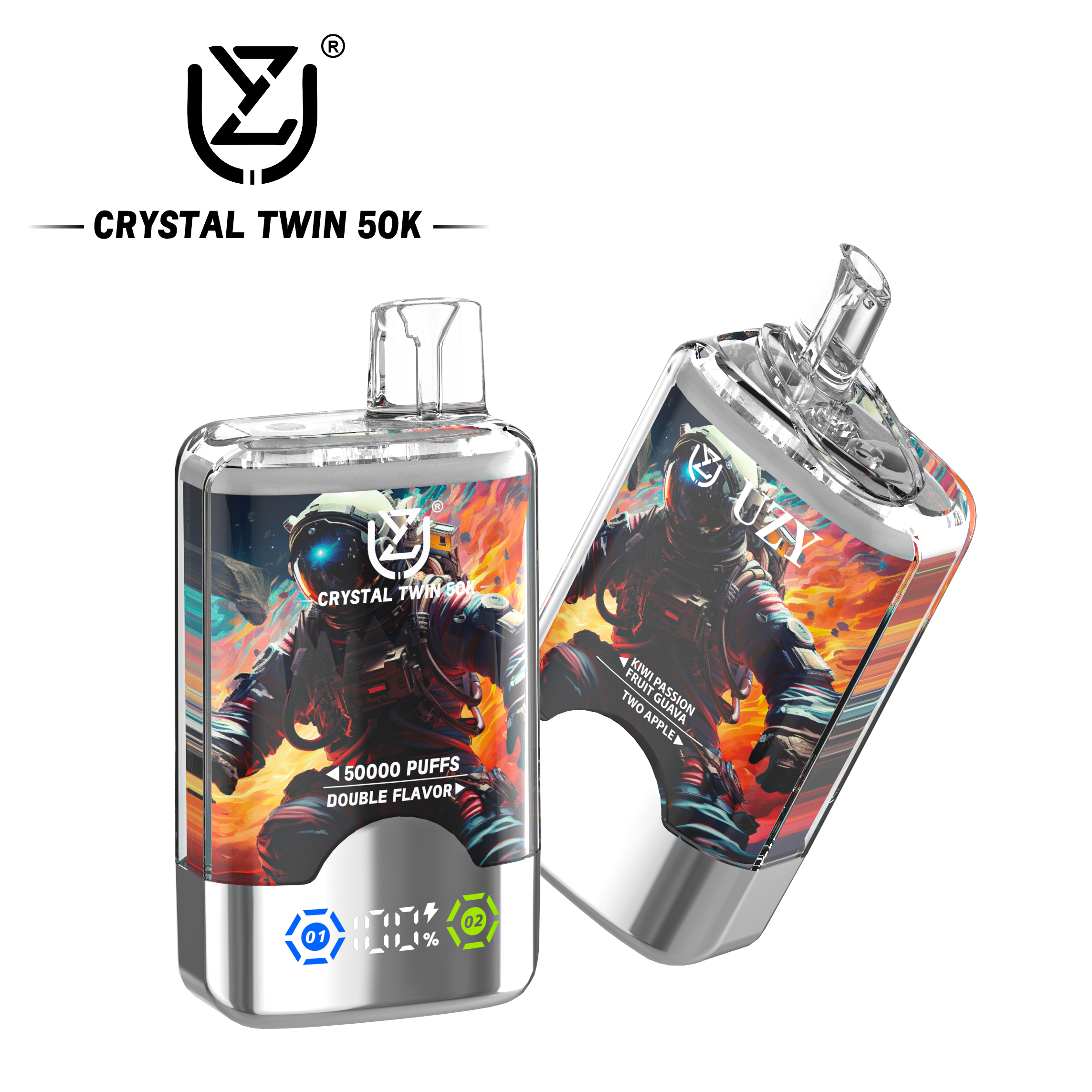 UZY Crystal Twin 50K Puffs 2in1 Einweg Vape | 50.000 Züge, LED Display, Type-C, EU Lager