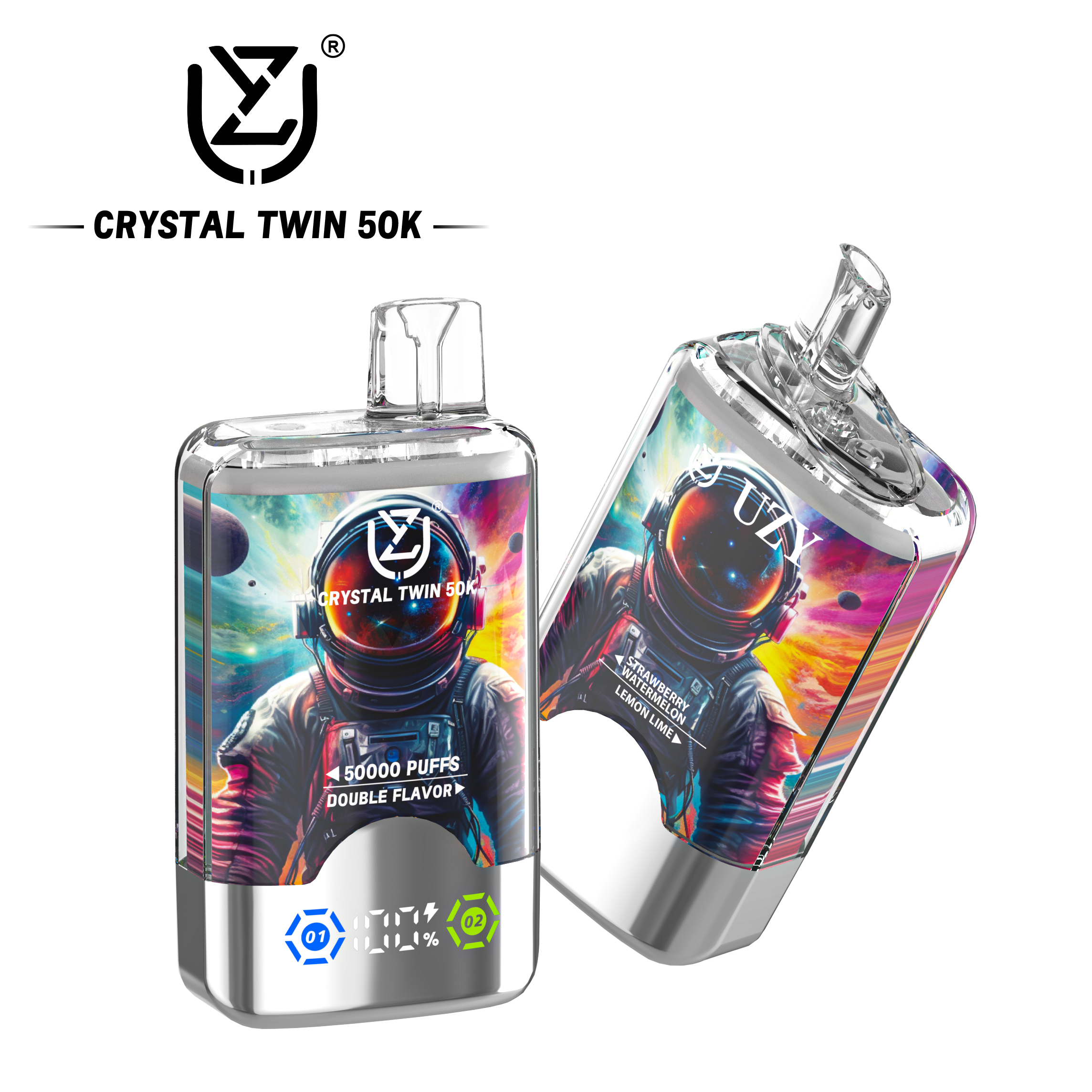UZY Crystal Twin 50K Puffs 2in1 Einweg Vape | 50.000 Züge, LED Display, Type-C, EU Lager