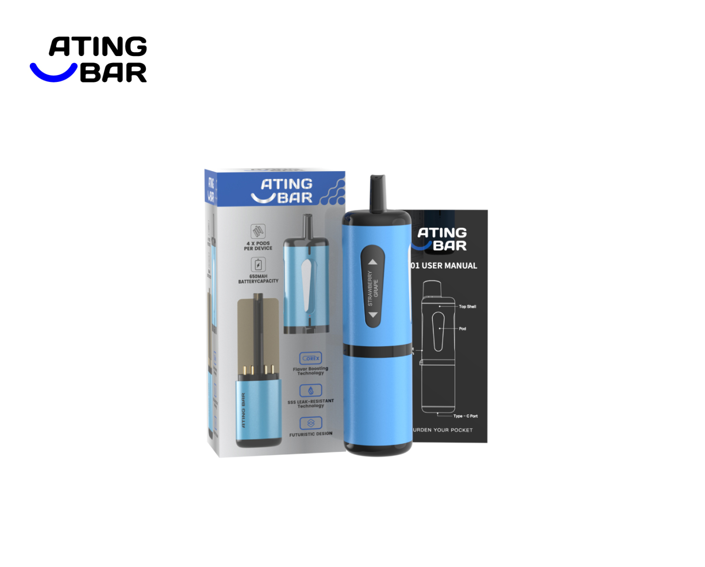 ATINGBAR G4 4-in-1 PREFILLABLE POD SYSTEM BASIS BATTEREIN