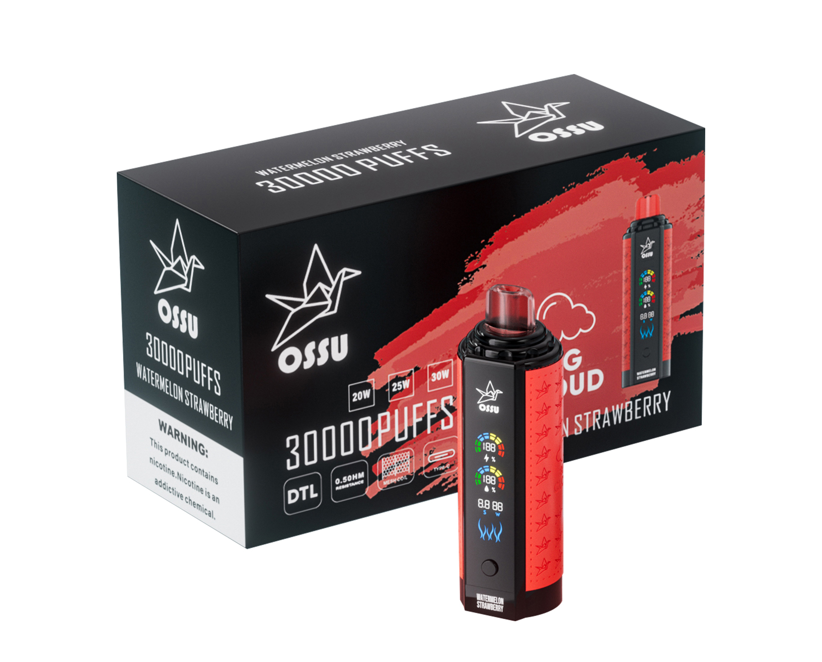 OEM / ODM Full screen DTL E-Hookah, 30K puffs, Air adjustable