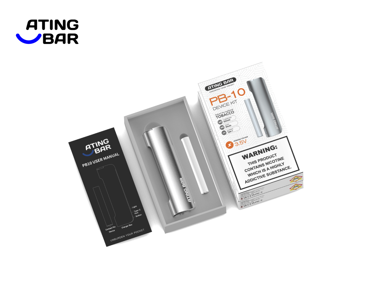 ATINGBAR PB10 PREFILLABLE POD SYSTEM BASIS BATTEREIN