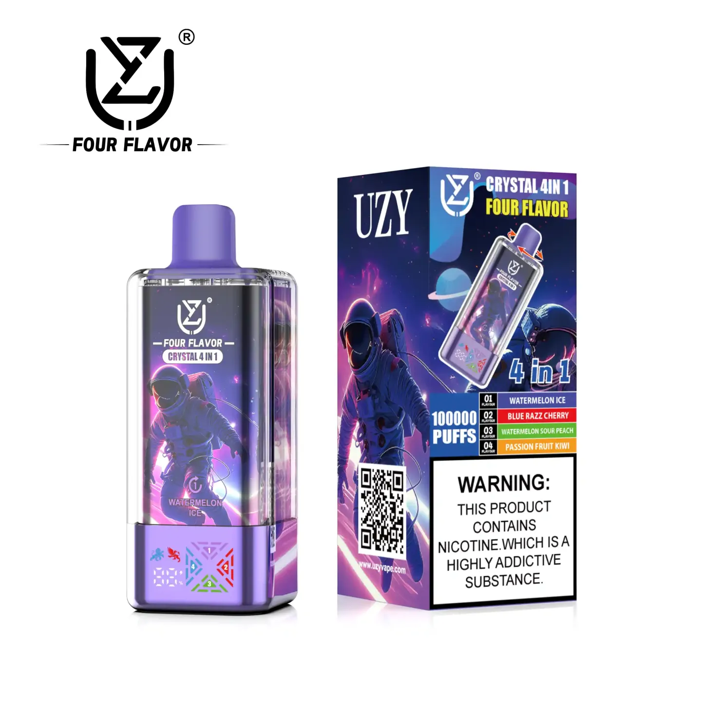 UZY 100K Puffs 4-in-1 Disposable Vape | 100,000 Puffs 4-Flavor Switchable Pod System 2%/5% nicotine  Rechargeable