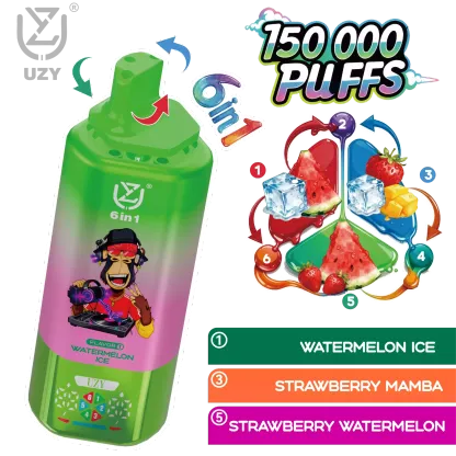 UZY 150K Puffs 6 in 1 Switch Disposable Vape | 150000 Puffs Crystal Big Puff Rechargeable Vape 0%-5% Nicotine EU Warehouse Fast Shipping