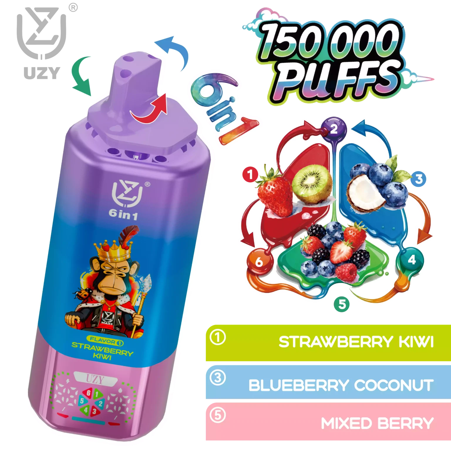 UZY 150K Puffs 6-in-1 | Crystal Wiederaufladbarer Einweg Vape EU Lager