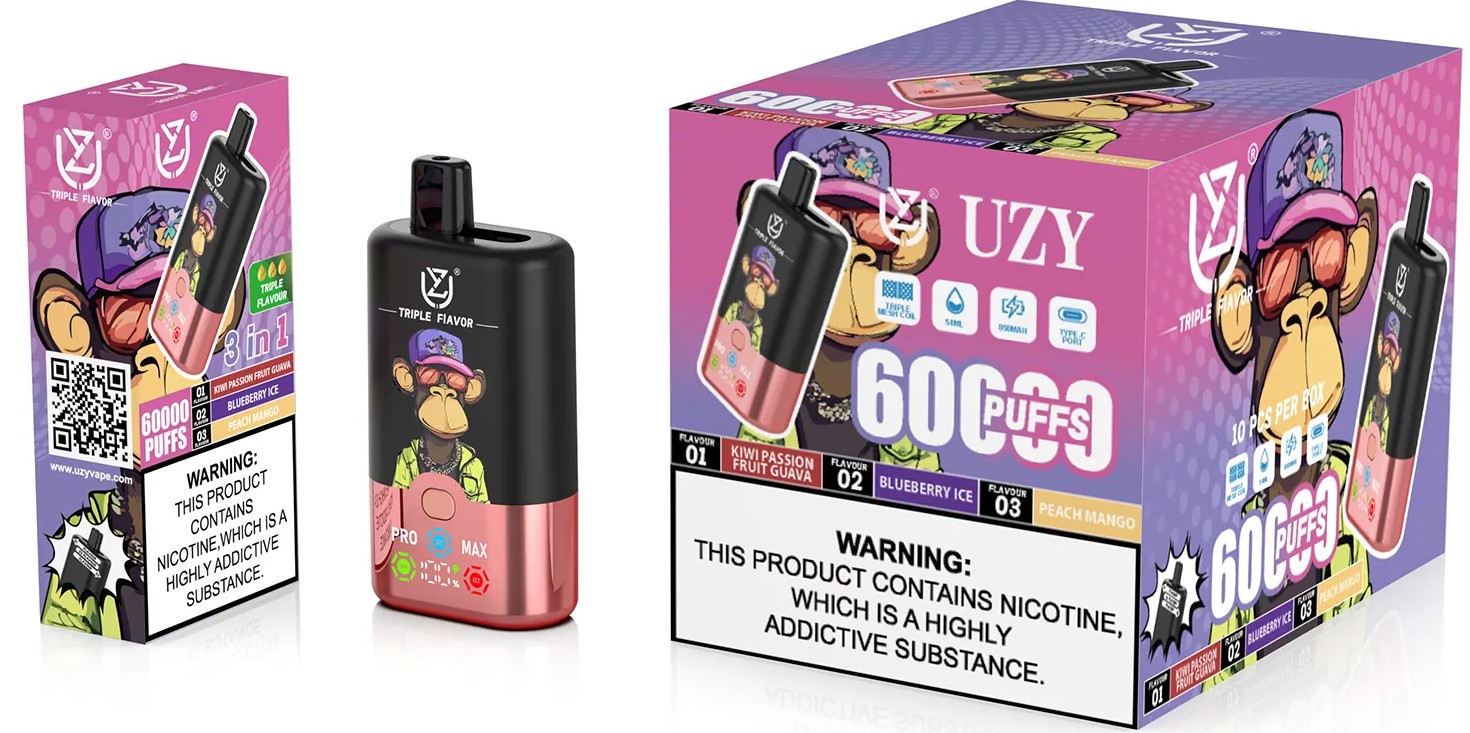 UZY Triple Flavors 60000 60K Puffs 3 In 1 Switch Vape Disposable | Long-Lasting Multi-Flavor Vape with LED Display