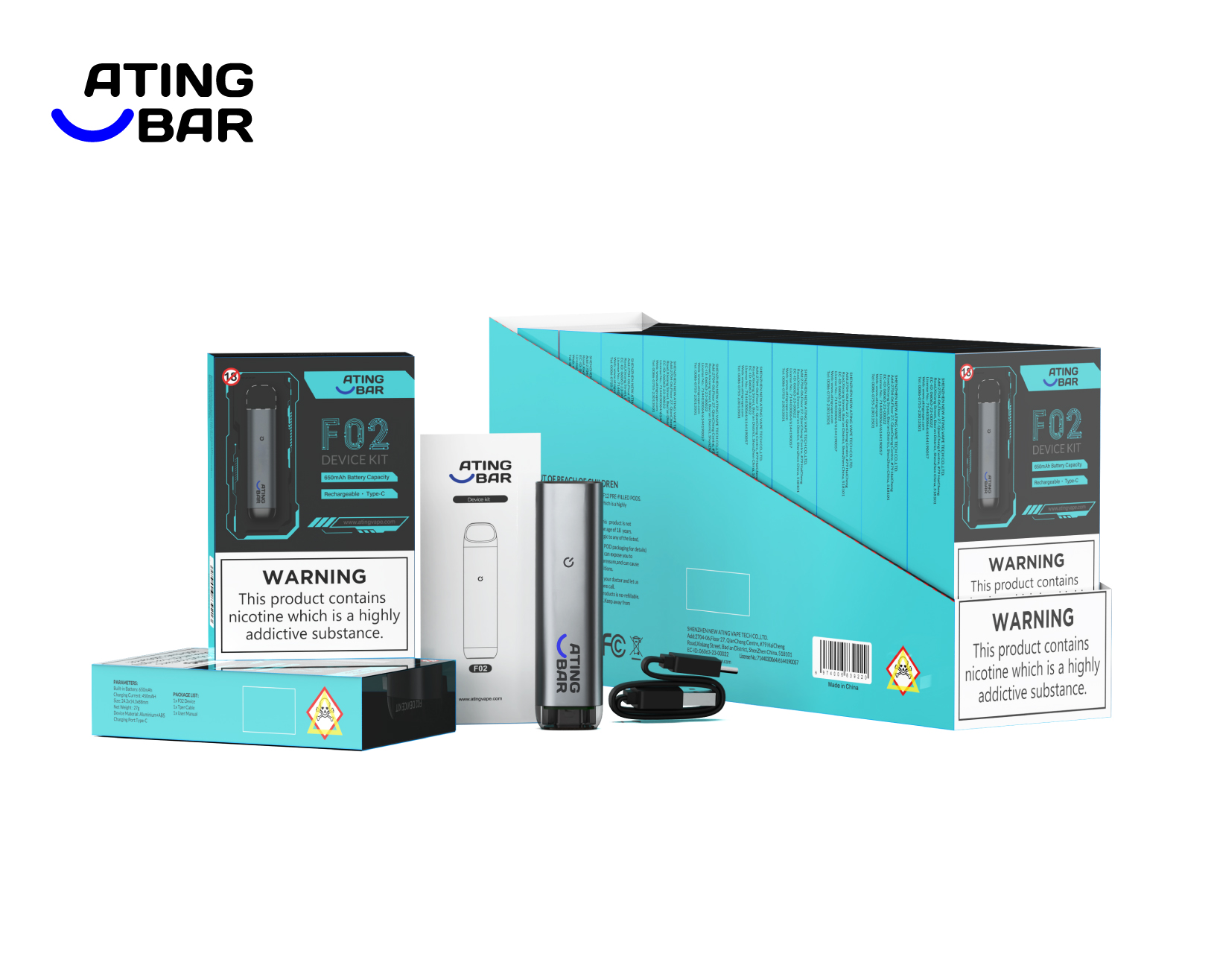 ATINGBAR F02 PREFILLABLE POD SYSTEM BASIS BATTEREIN