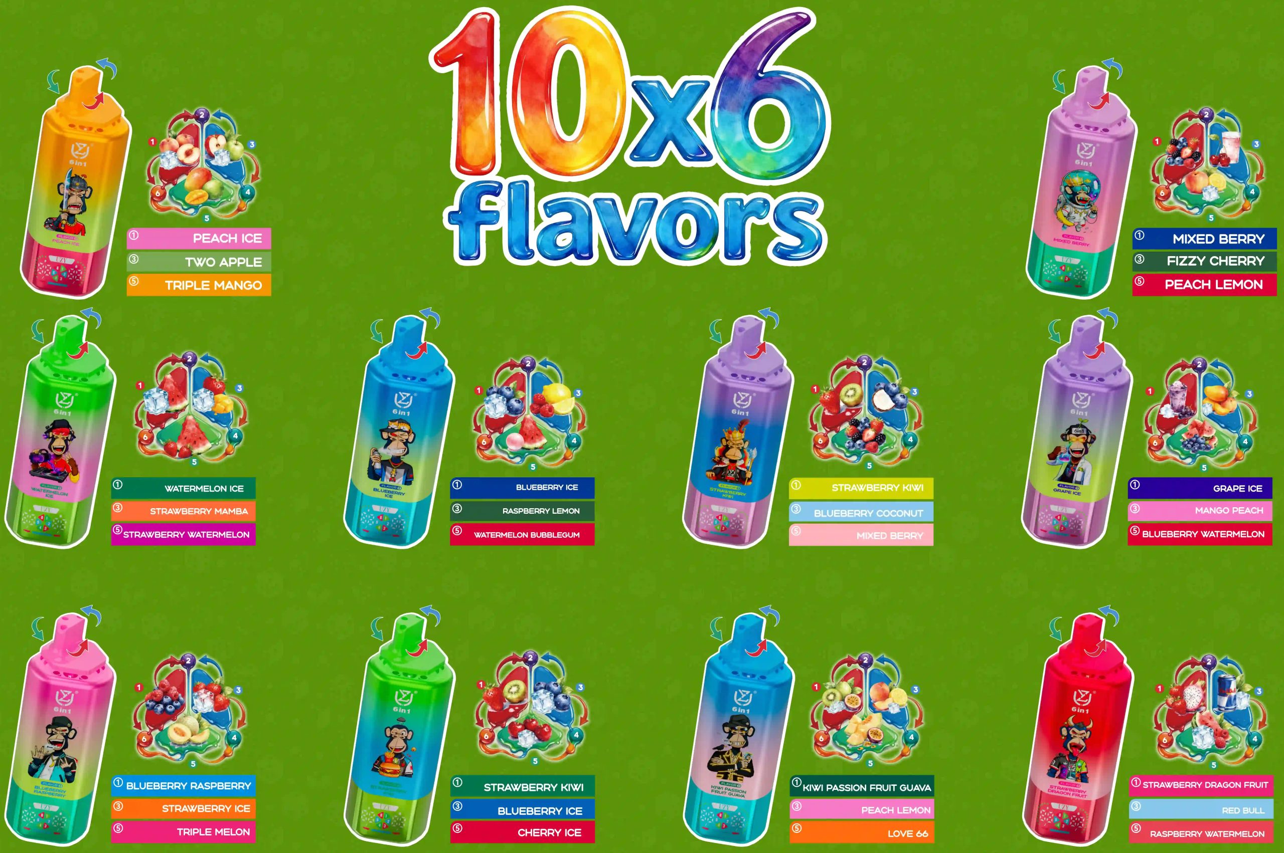 UZY 150K High Puff 6 in 1 Monkey Vape | Rechargeable Crystal Vape with Smart Screen, Nicotine Free to 5% Level & 10 Multi Flavor Groups