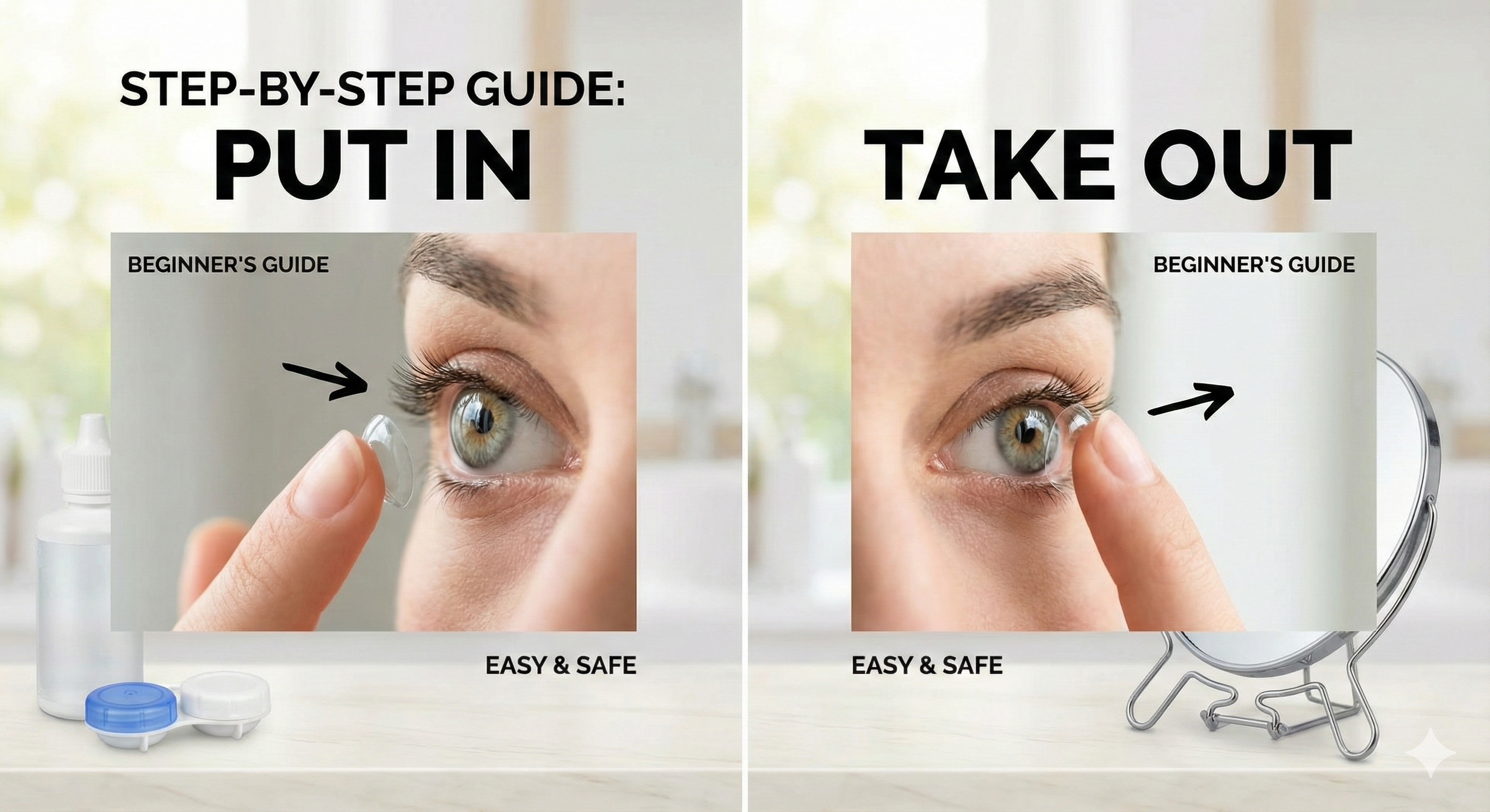Step-by-step guide on how to put in and take out contact lenses for beginners
