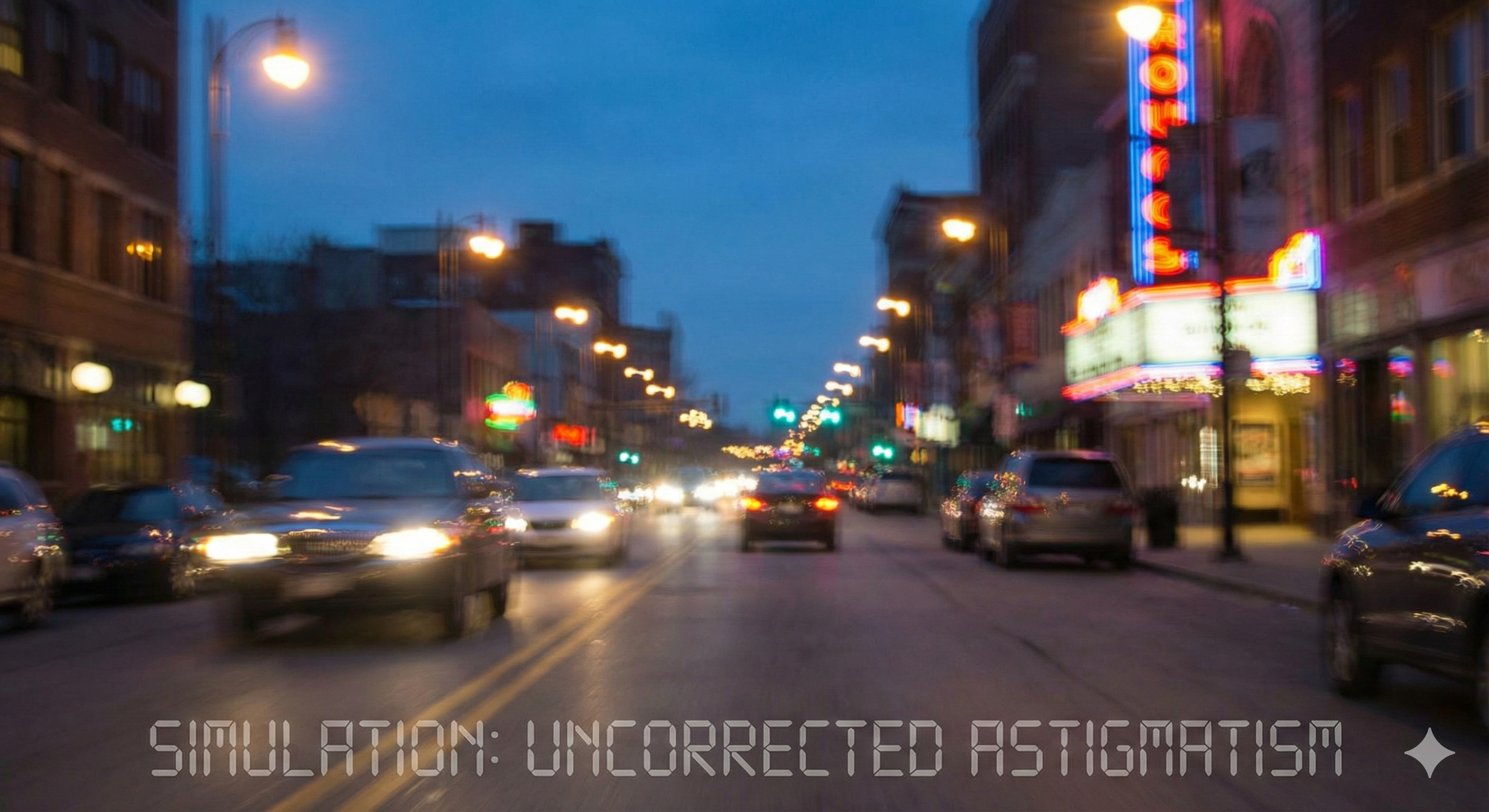 Simulation of double vision and ghosting caused by uncorrected astigmatism