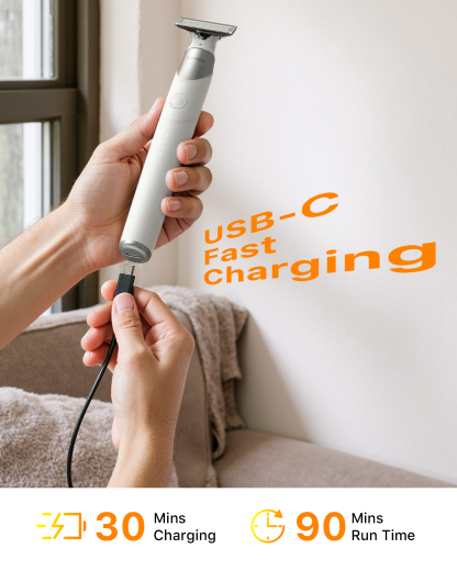 Trimcoo Electric Groin & Body Hair Trimmer - Painless Beard Razor for Men, All-in-One Body Groomer, Waterproof Wet/Dry Men's Ball Shaver with Magnetic Head, USB-C Charging, Easy Claen, White(Lite)