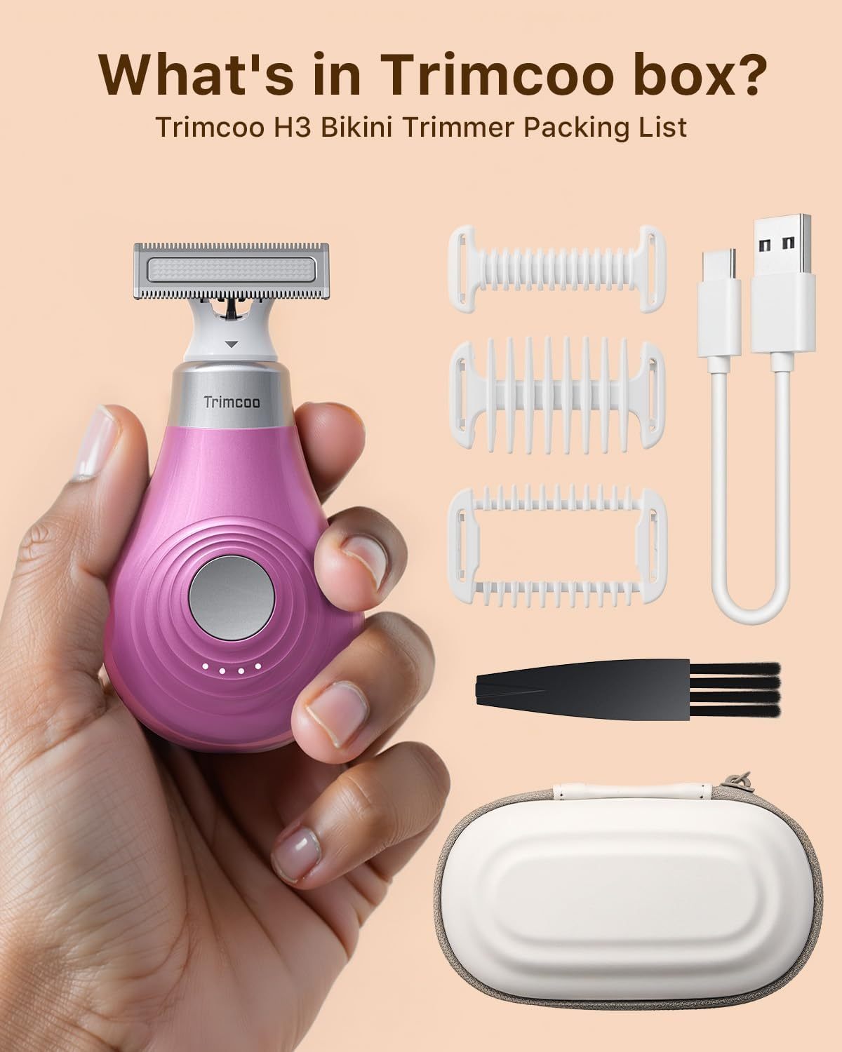 New Intimate Electric Trimmer for Women, [Small But Powerful] Designed for Pubic Hair Grooming, Bikini Line Removal, Wet/Dry Shaver On-The-Go, USB-C Rechargeable Razor with Travel Case, Pink