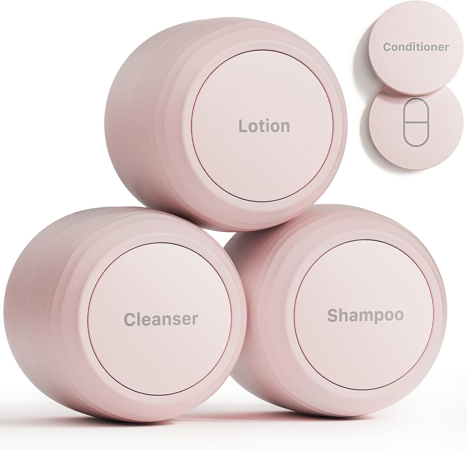 Trimcoo New Travel Toiletry Containers [Ultra Leakproof] TSA-Approved, PLA Hard Shell Jars with 5 Magnetic Labels, Wide Mouth Bottles for Lotion, Cleanser, Shampoo, Conditioner, Pink, 3 Pack, 1OZ