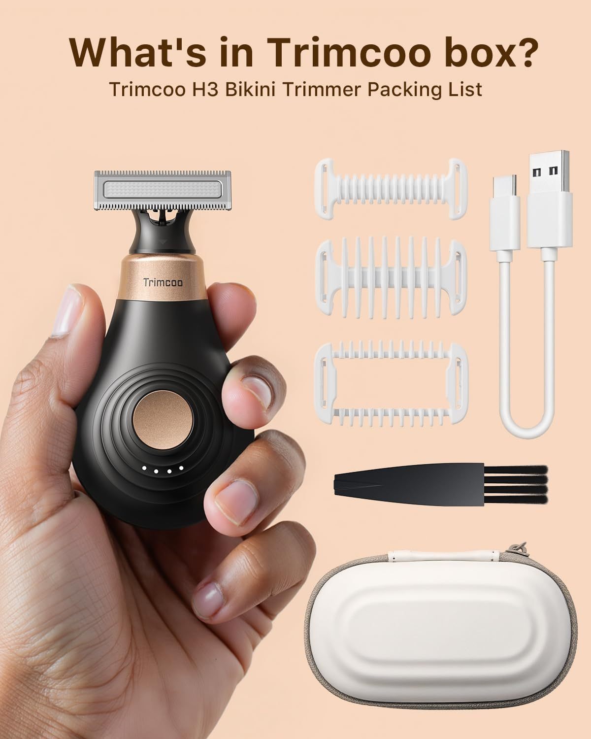 [2025 Upgraded] Body Hair Trimmer for Women [Small But Powerful] Painless Pubic Hair Removal, Waterproof Wet/Dry Bikini Line Shaver, USB-C Charging Electric Razor with Travel Case, Black