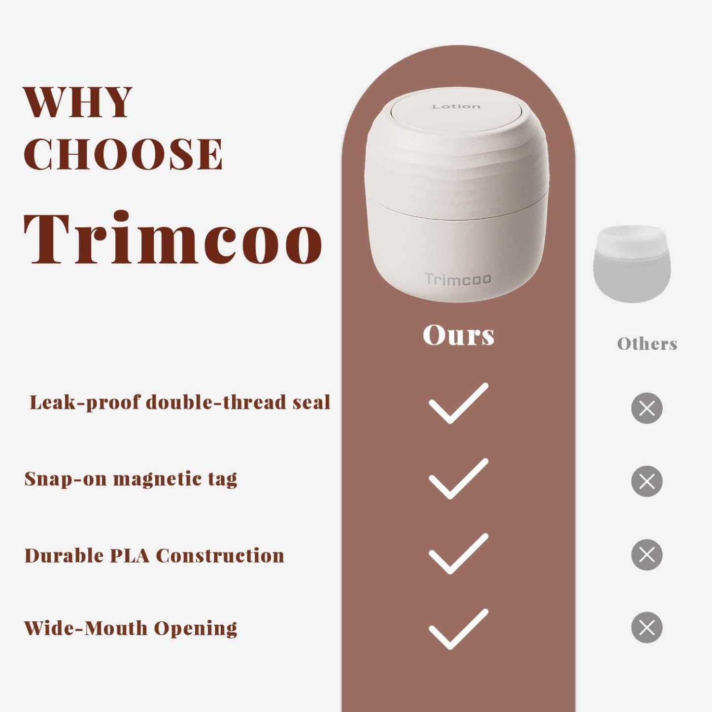 Trimcoo New Travel Toiletry Containers [Ultra Leakproof] TSA-Approved, PLA Hard Shell Jars with 5 Magnetic Labels, Wide Mouth Bottles for Lotion, Cleanser, Shampoo, Conditioner, Beige, 3 Pack, 1OZ