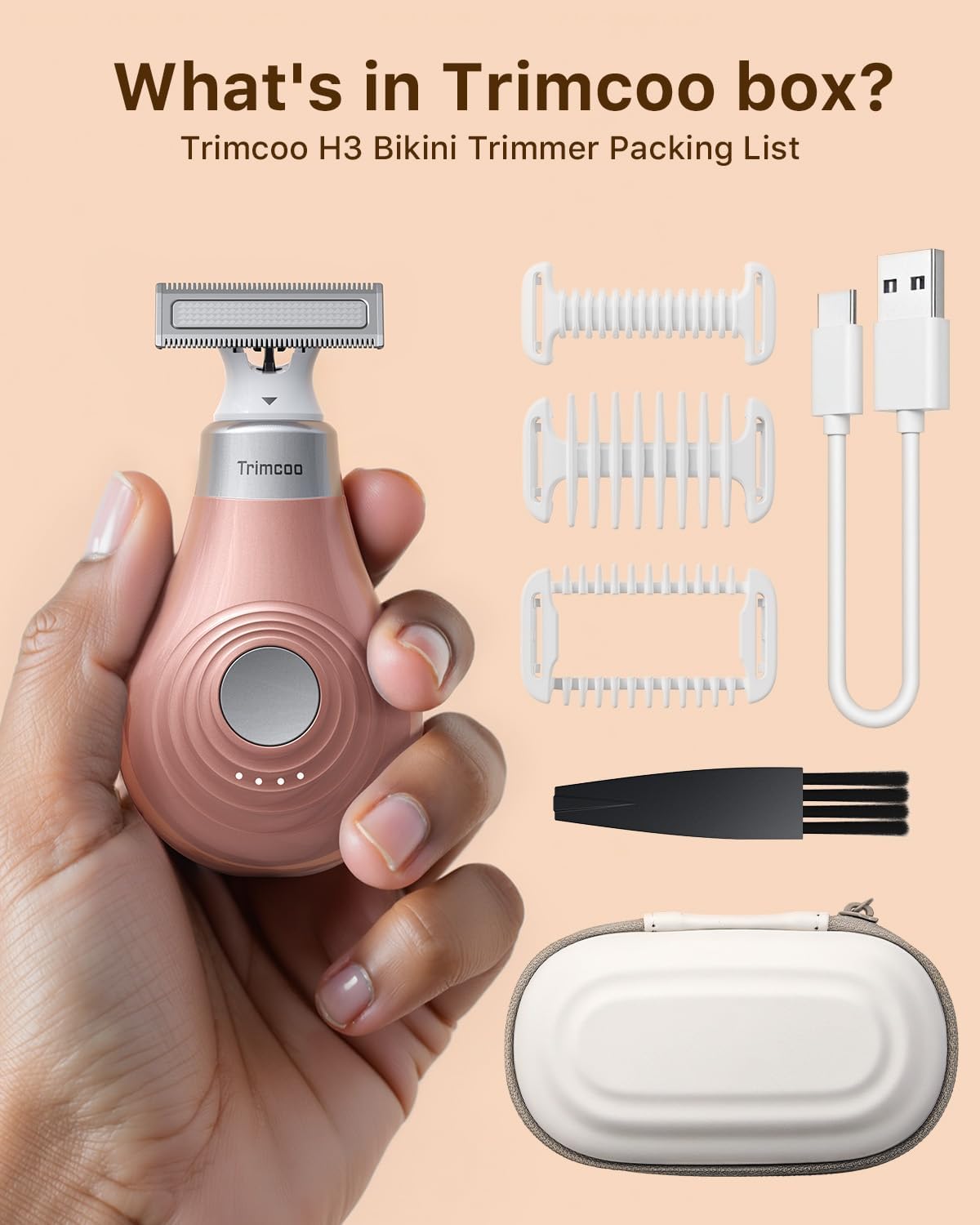 [2025 Upgraded] Body Hair Trimmer for Women [Small But Powerful] Painless Pubic Hair Removal, Waterproof Wet/Dry Bikini Line Shaver, USB-C Charging Electric Razor with Travel Case, Rose Gold