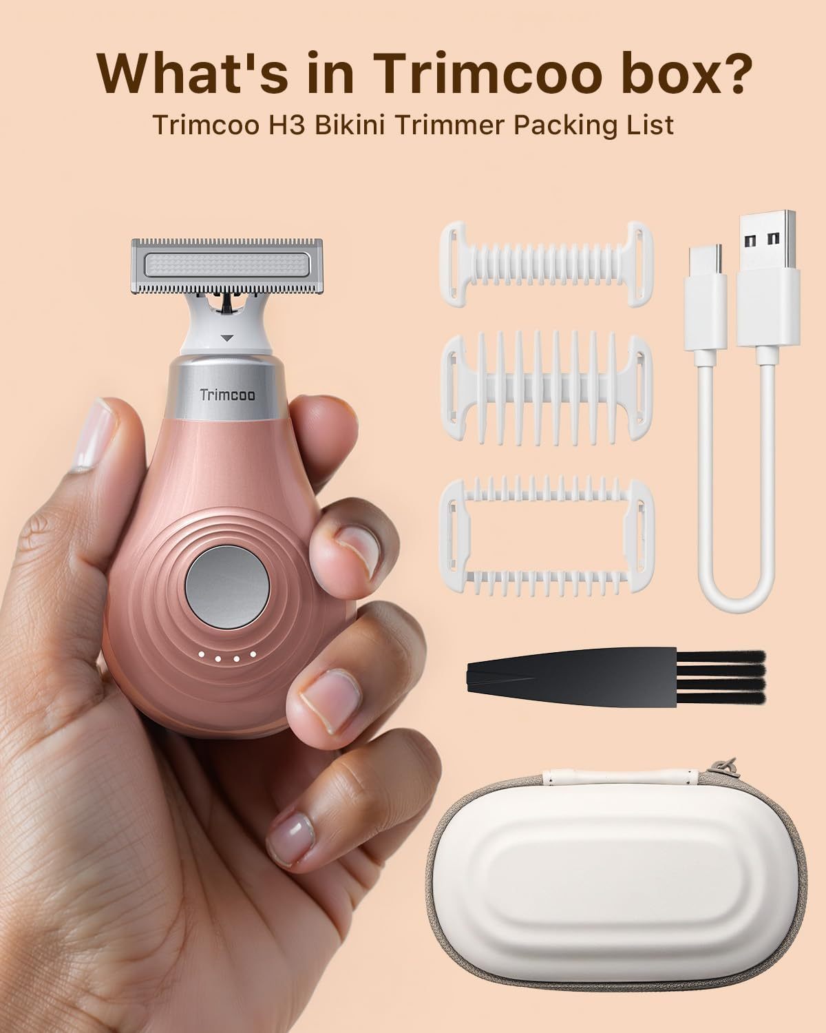 [2025 Upgraded] Body Hair Trimmer for Women [Small But Powerful] Painless Pubic Hair Removal, Waterproof Wet/Dry Bikini Line Shaver, USB-C Charging Electric Razor with Travel Case, Rose Gold