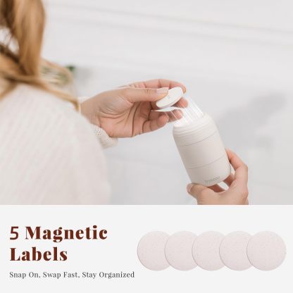 Trimcoo New Travel Toiletry Containers [Ultra Leakproof] TSA-Approved, PLA Hard Shell Jars with 5 Magnetic Labels, Wide Mouth Bottles for Lotion, Cleanser, Shampoo, Conditioner, Beige, 3 Pack, 2OZ