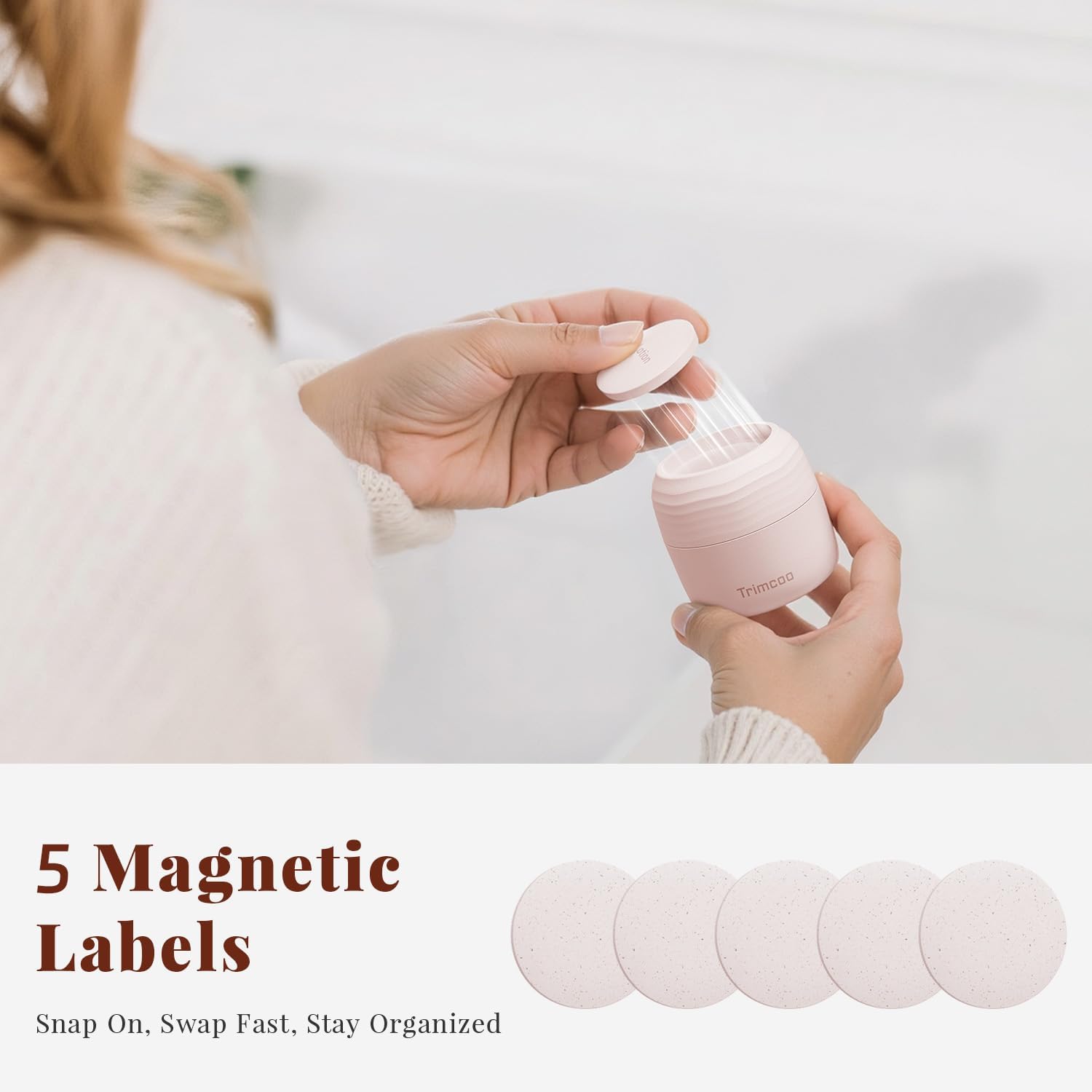 Trimcoo New Travel Toiletry Containers [Ultra Leakproof] TSA-Approved, PLA Hard Shell Jars with 5 Magnetic Labels, Wide Mouth Bottles for Lotion, Cleanser, Shampoo, Conditioner, Pink, 3 Pack, 1OZ