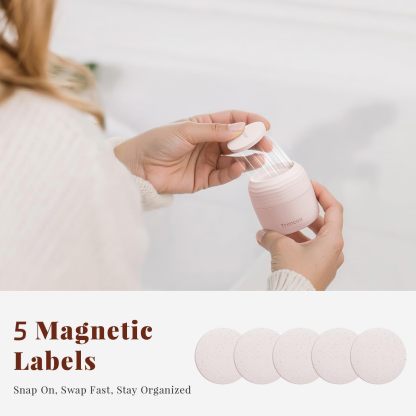 Trimcoo New Travel Toiletry Containers [Ultra Leakproof] TSA-Approved, PLA Hard Shell Jars with 5 Magnetic Labels, Wide Mouth Bottles for Lotion, Cleanser, Shampoo, Conditioner, Pink, 3 Pack, 1OZ